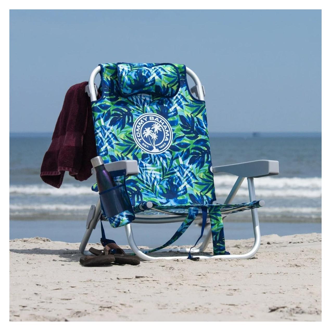 Silla de Playa Tommy Bahama 5 Posiciones Azul con Bolsa Aislada