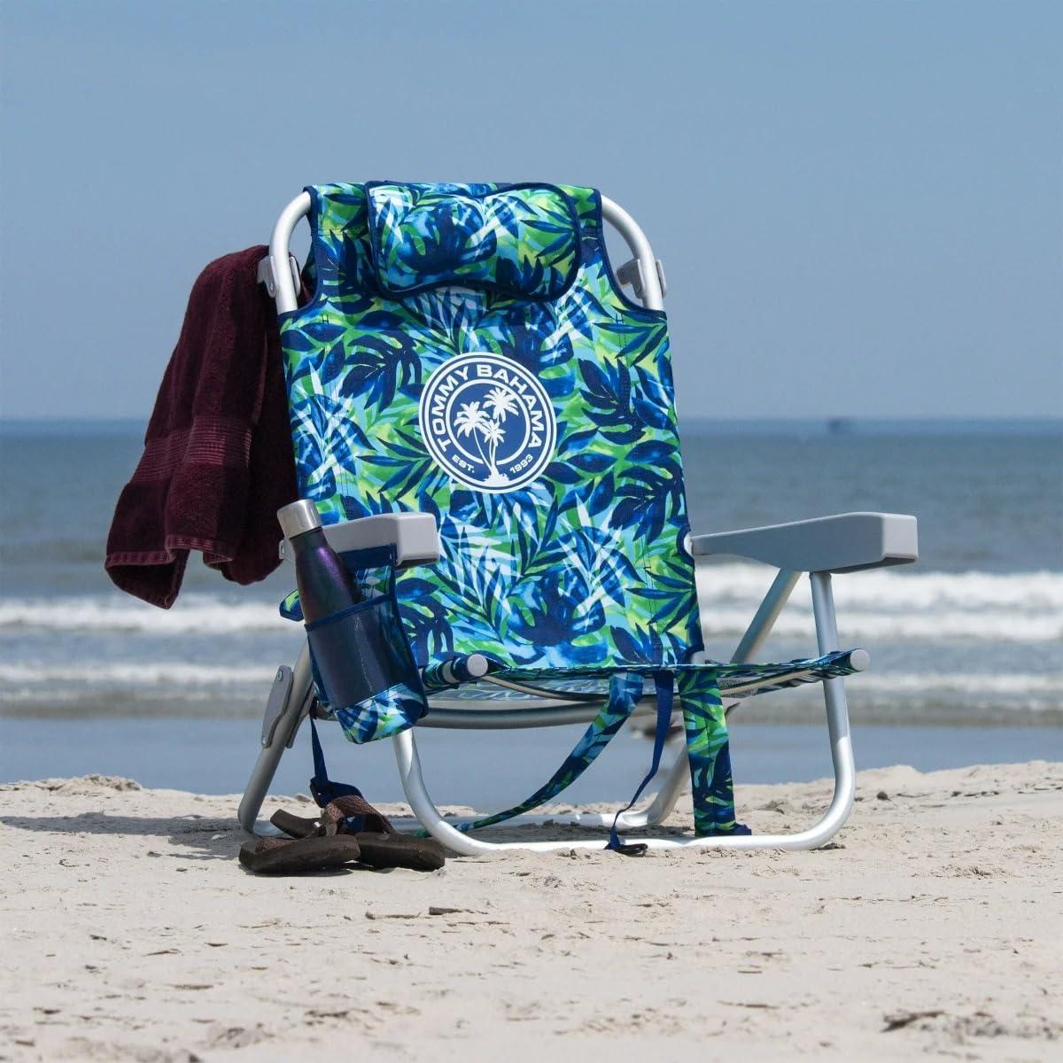 Silla de Playa Tommy Bahama 5 Posiciones Azul con Bolsa Aislada