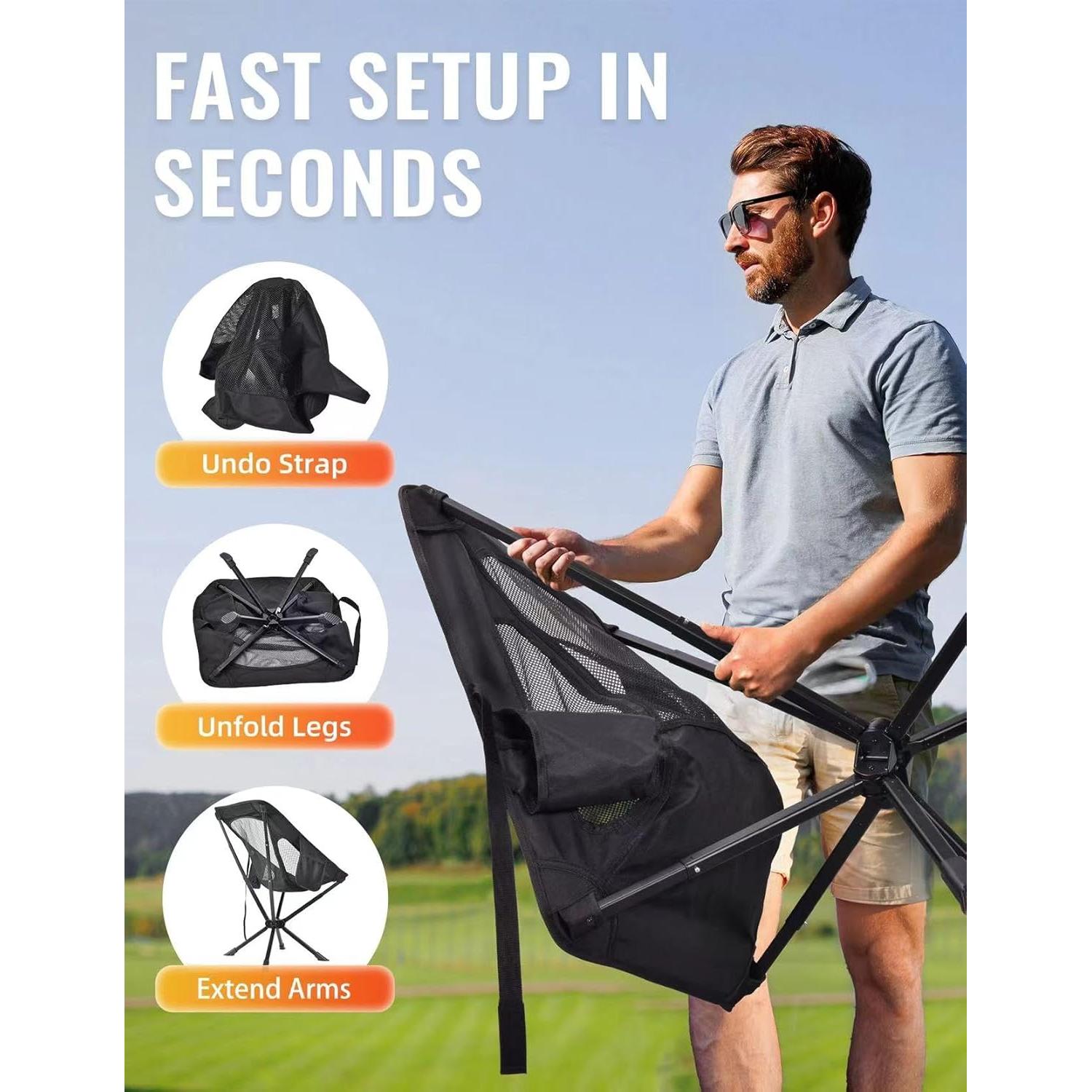 Portable Chairs for Adults Foldable, Fast Setup, Lightweight & Small Folding Chair with Cup Holder, Side Pocket and Carry Bag - Support 350 LBS