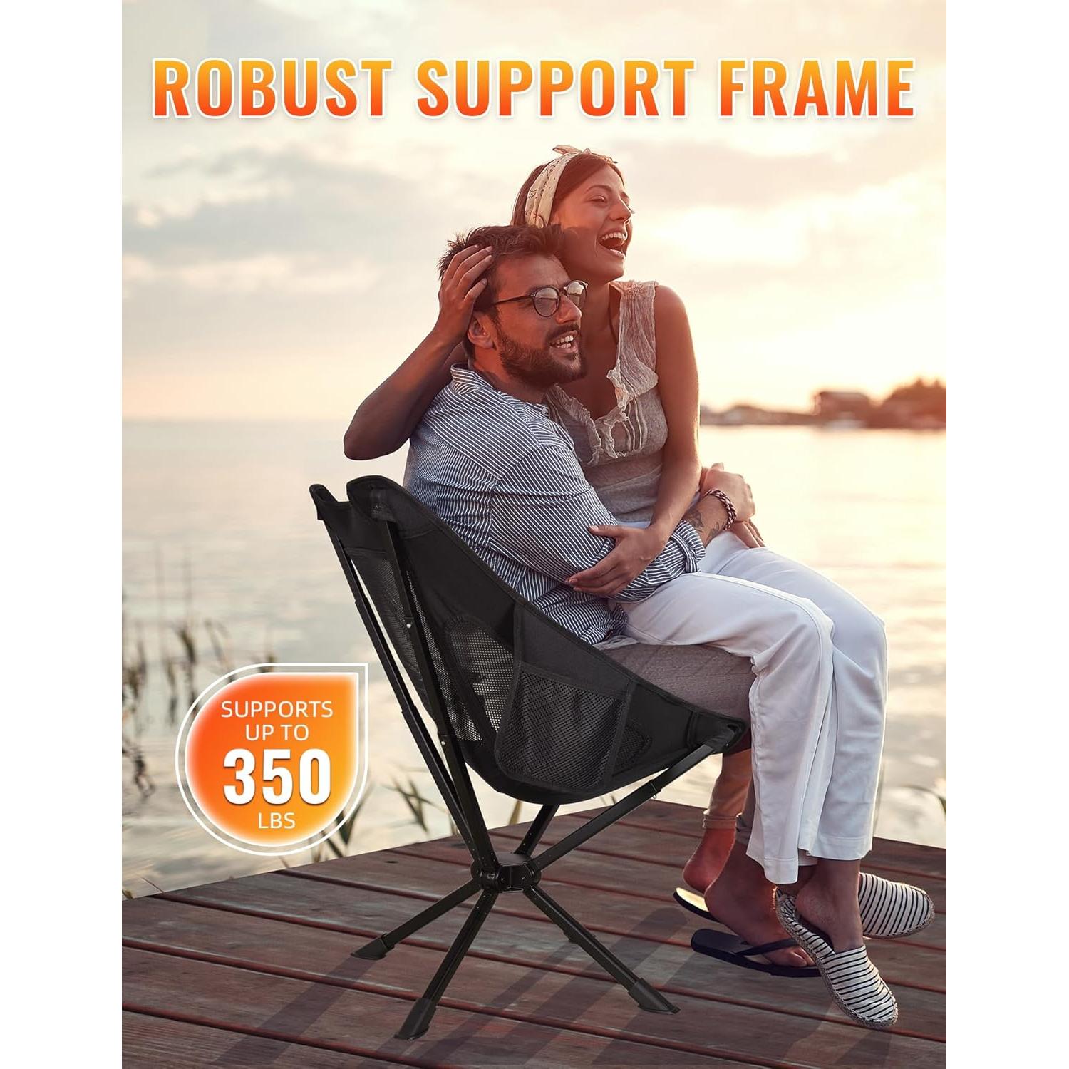 Portable Chairs for Adults Foldable, Fast Setup, Lightweight & Small Folding Chair with Cup Holder, Side Pocket and Carry Bag - Support 350 LBS