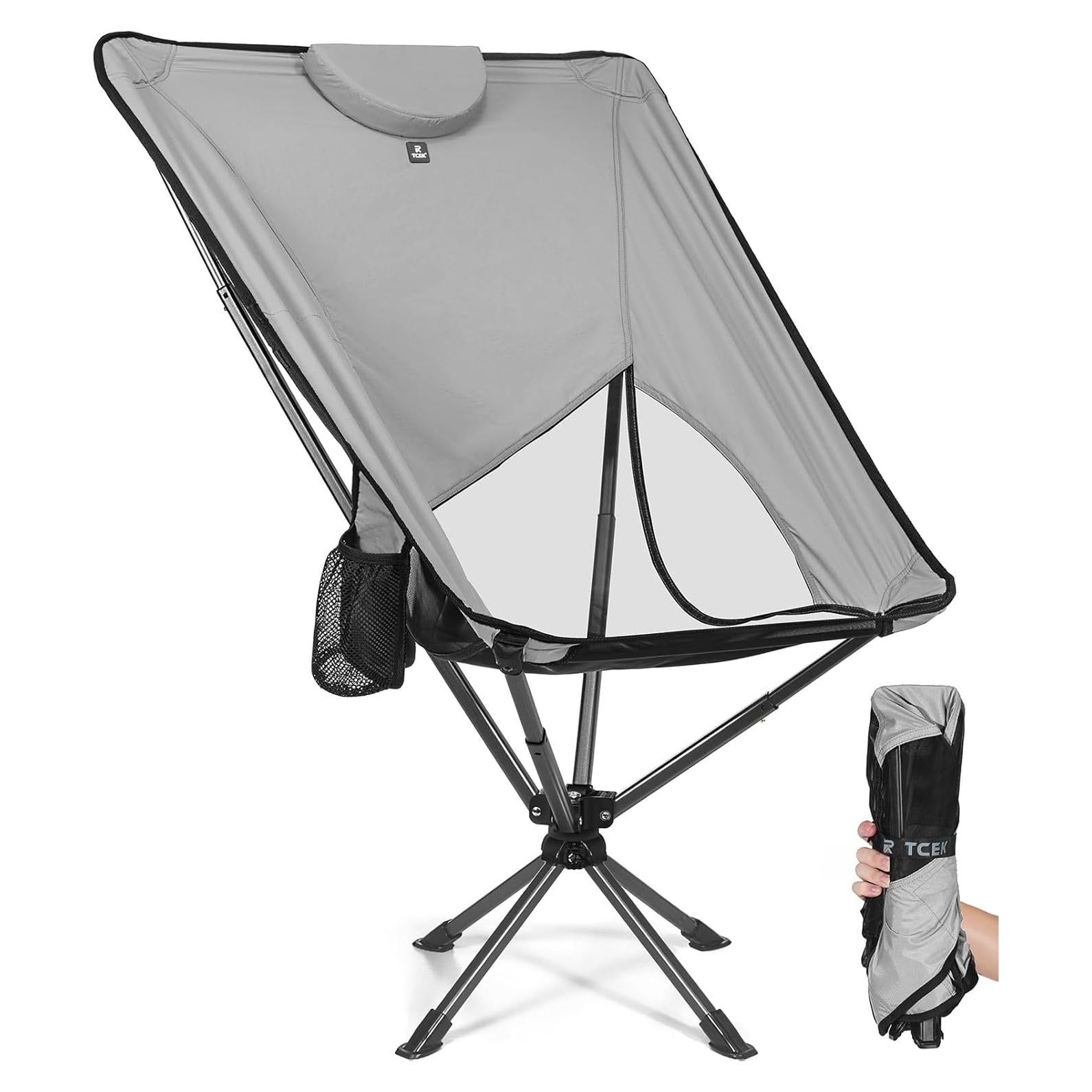 Silla de Camping Plegable TCEK con Respaldo Alto y Giro 360°