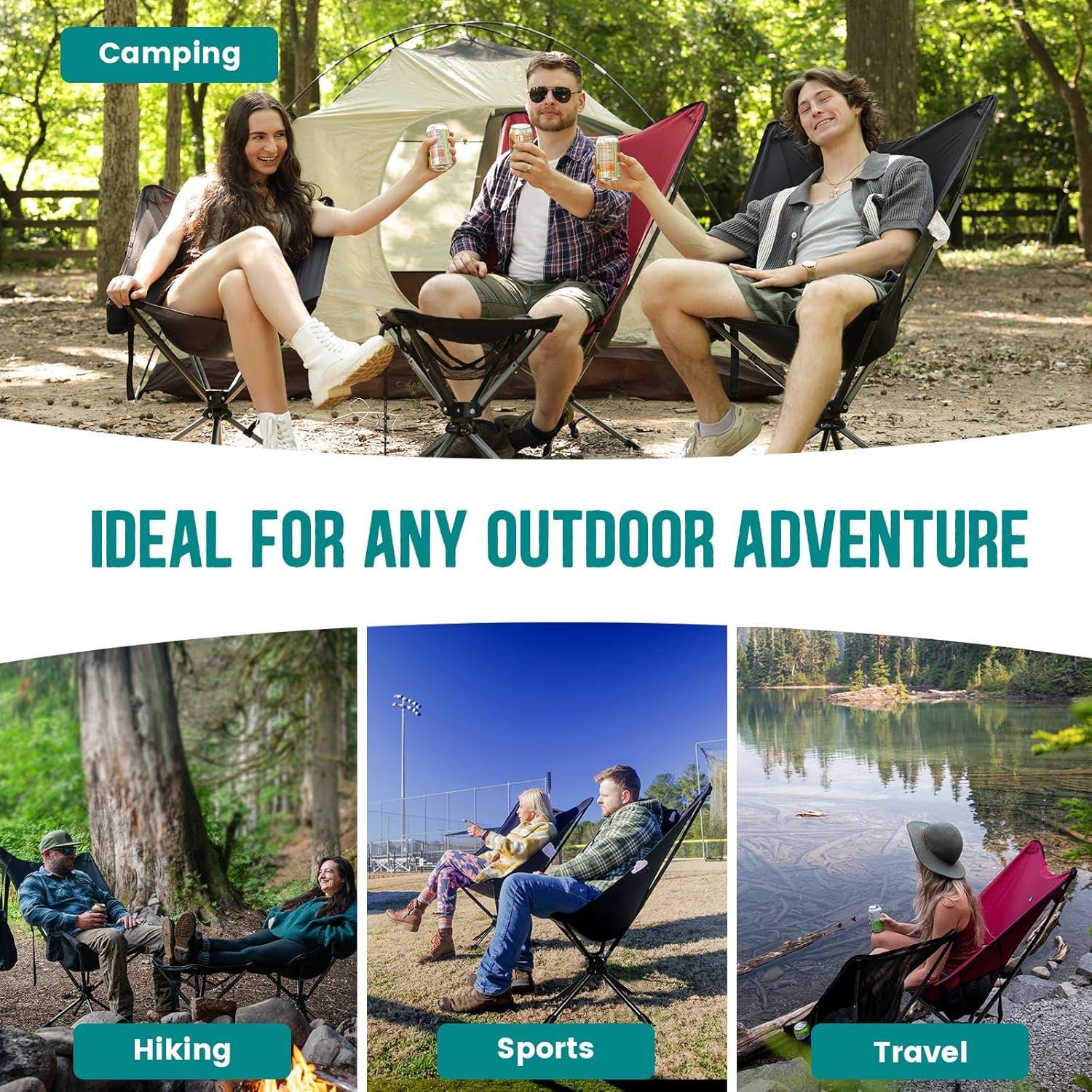 Silla de Camping Plegable TCEK con Respaldo Alto y Giro 360°