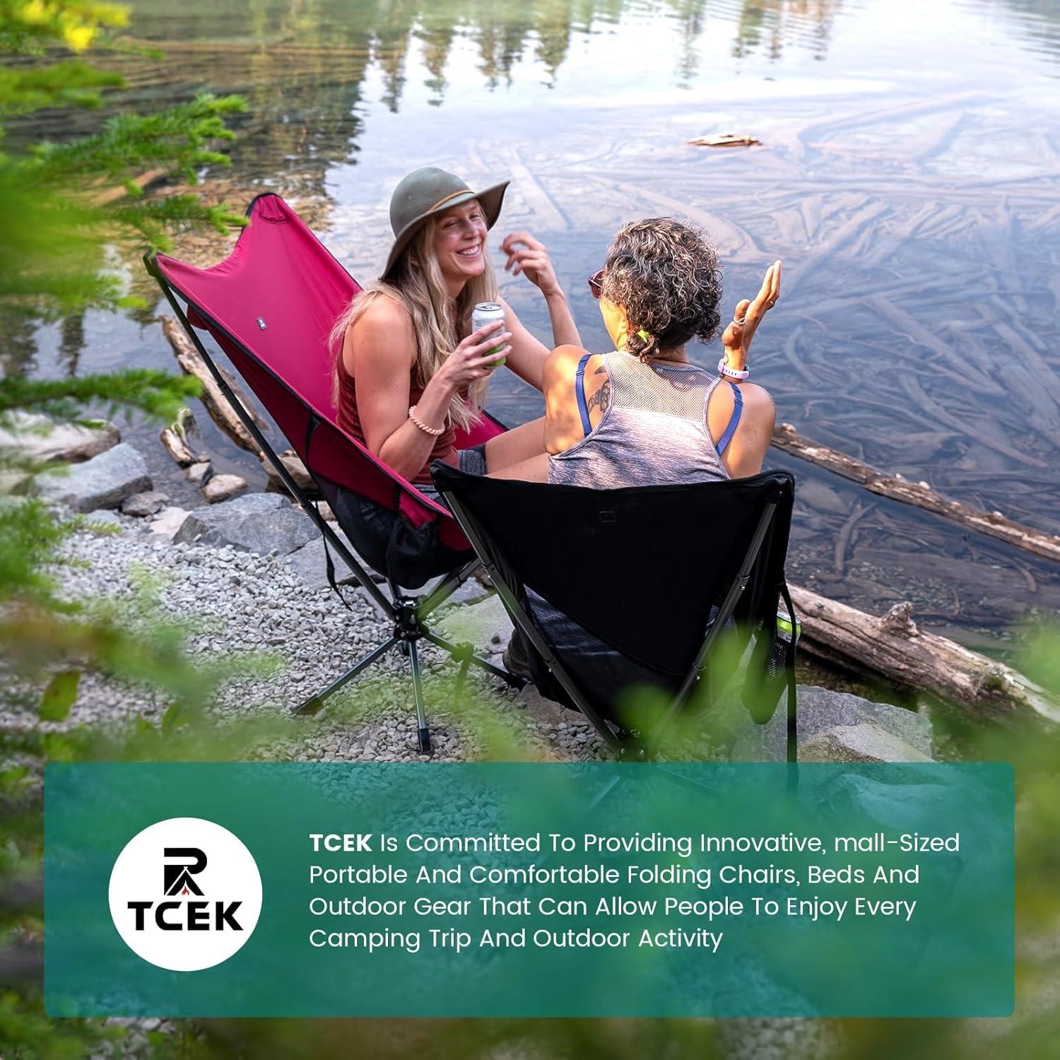 Silla de Camping Plegable TCEK con Respaldo Alto y Giro 360°