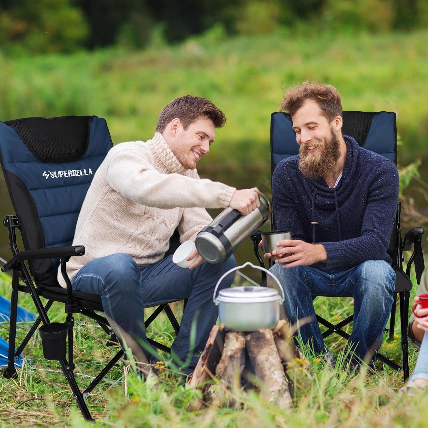 Silla de Camping Plegable Superrella con Respaldo Alto y Portavasos