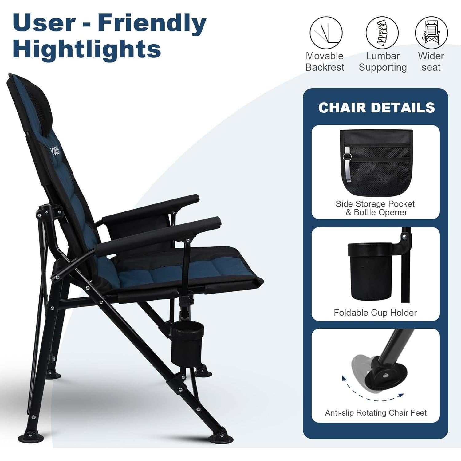 Silla de Camping Plegable Superrella con Respaldo Alto y Portavasos