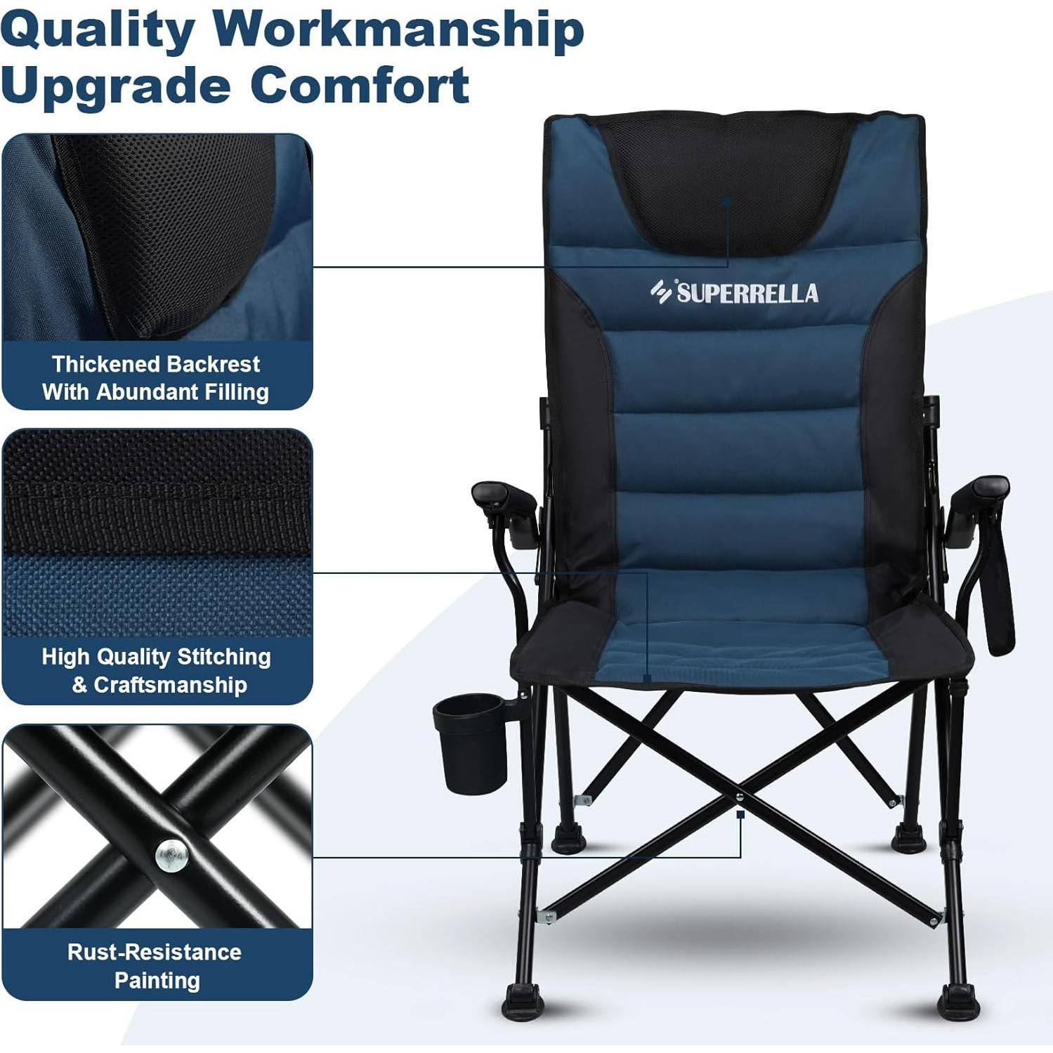 Silla de Camping Plegable Superrella con Respaldo Alto y Portavasos