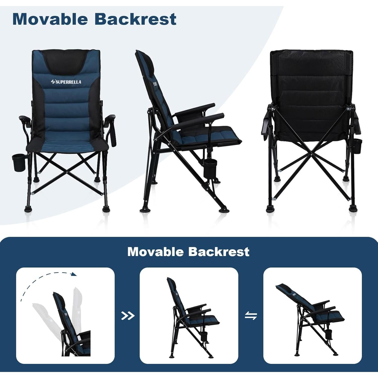 Silla de Camping Plegable Superrella con Respaldo Alto y Portavasos
