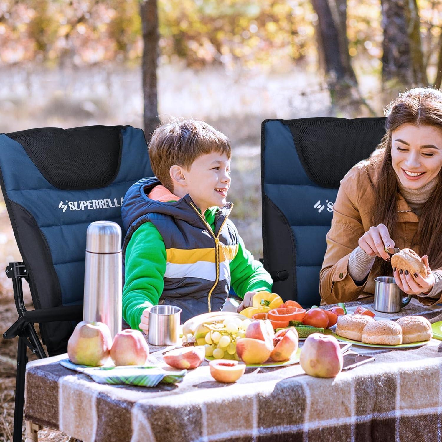 Silla de Camping Plegable Superrella con Respaldo Alto y Portavasos