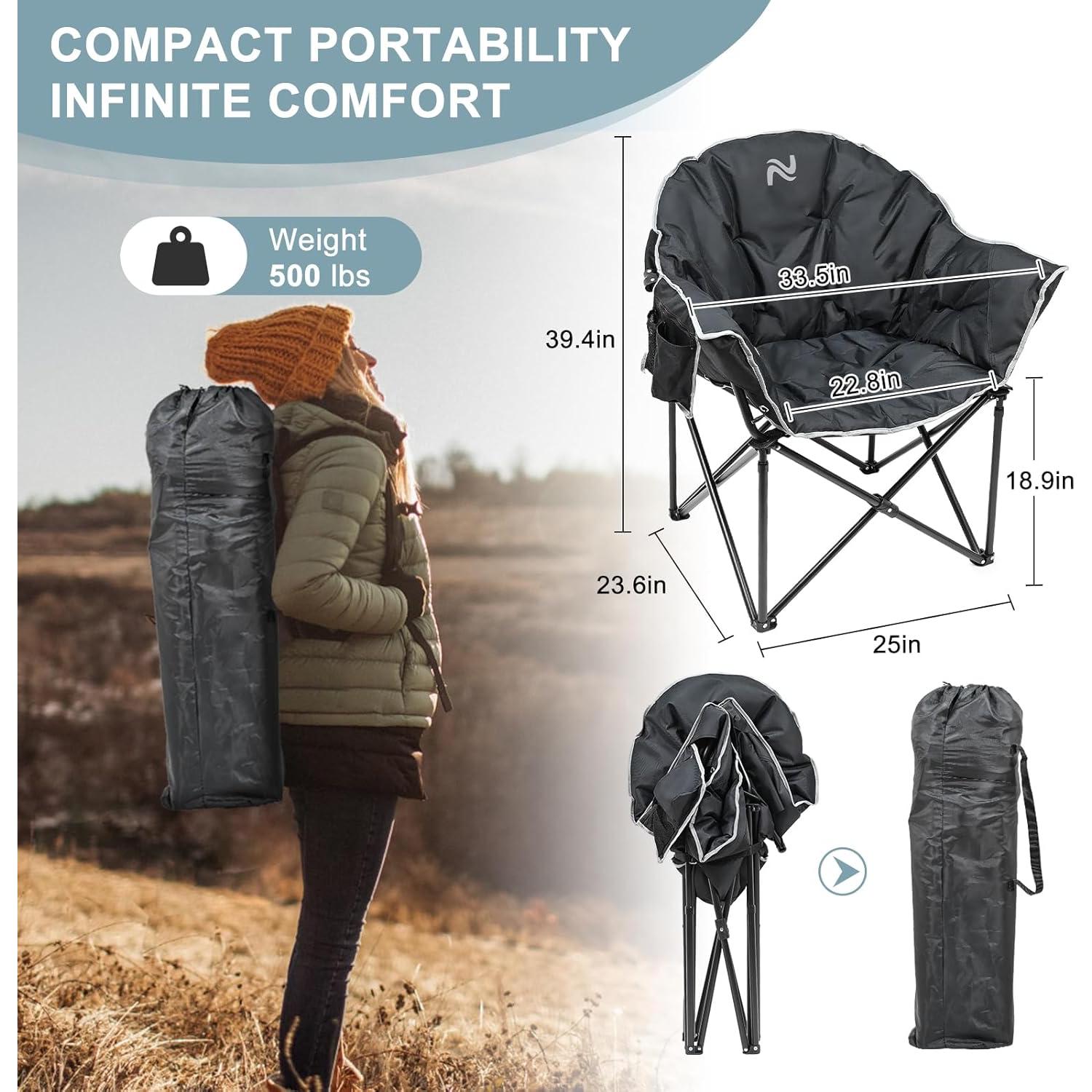 Silla de Camping Plegable MOPHOTO 226.8 kg Acolchada Negra