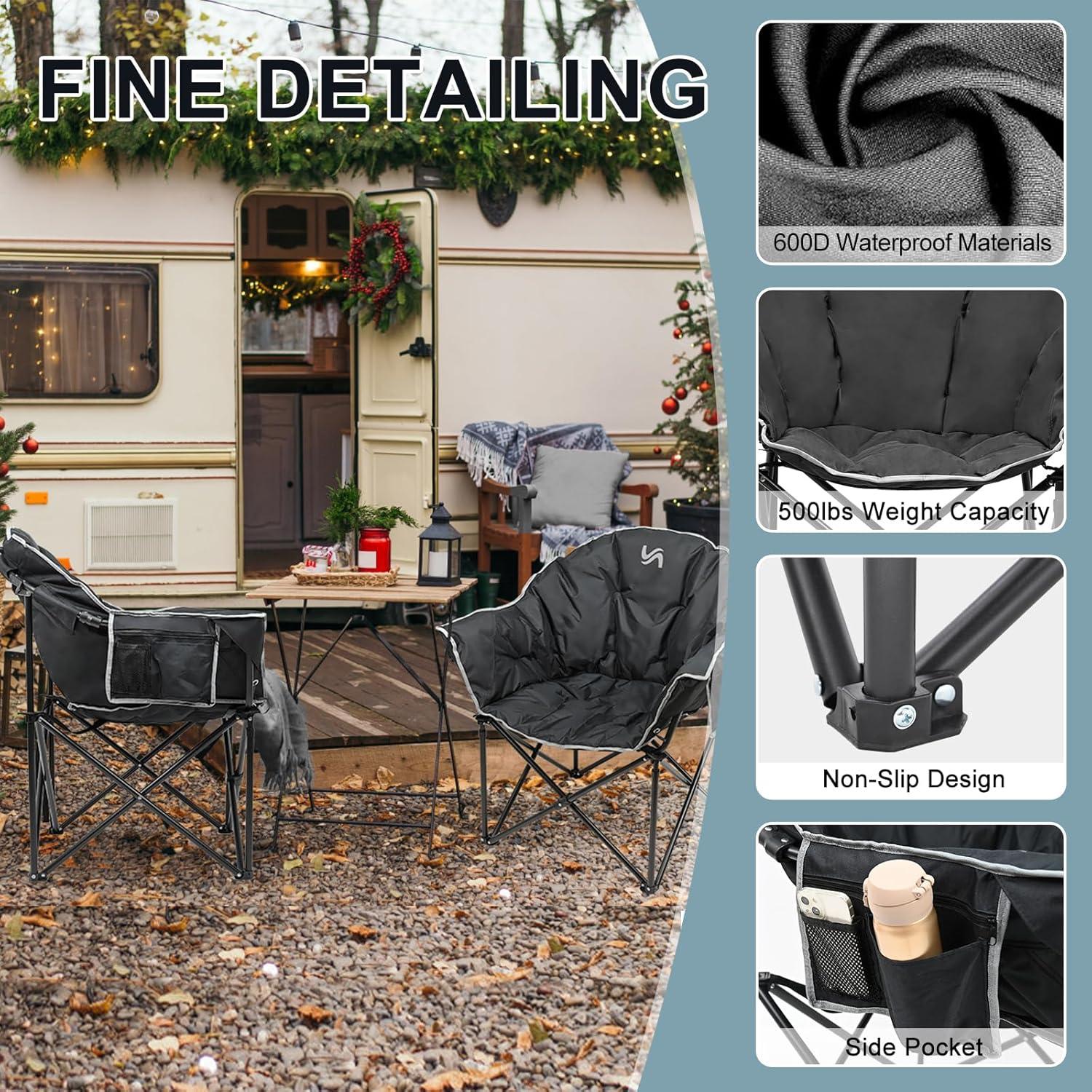 Silla de Camping Plegable MOPHOTO 226.8 kg Acolchada Negra