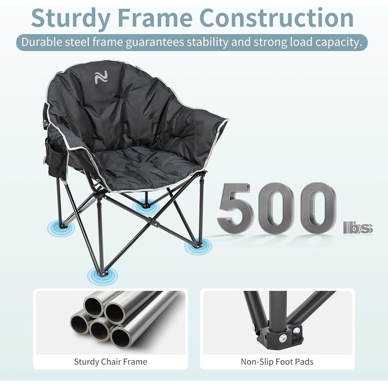 Silla de Camping Plegable MOPHOTO 226.8 kg Acolchada Negra