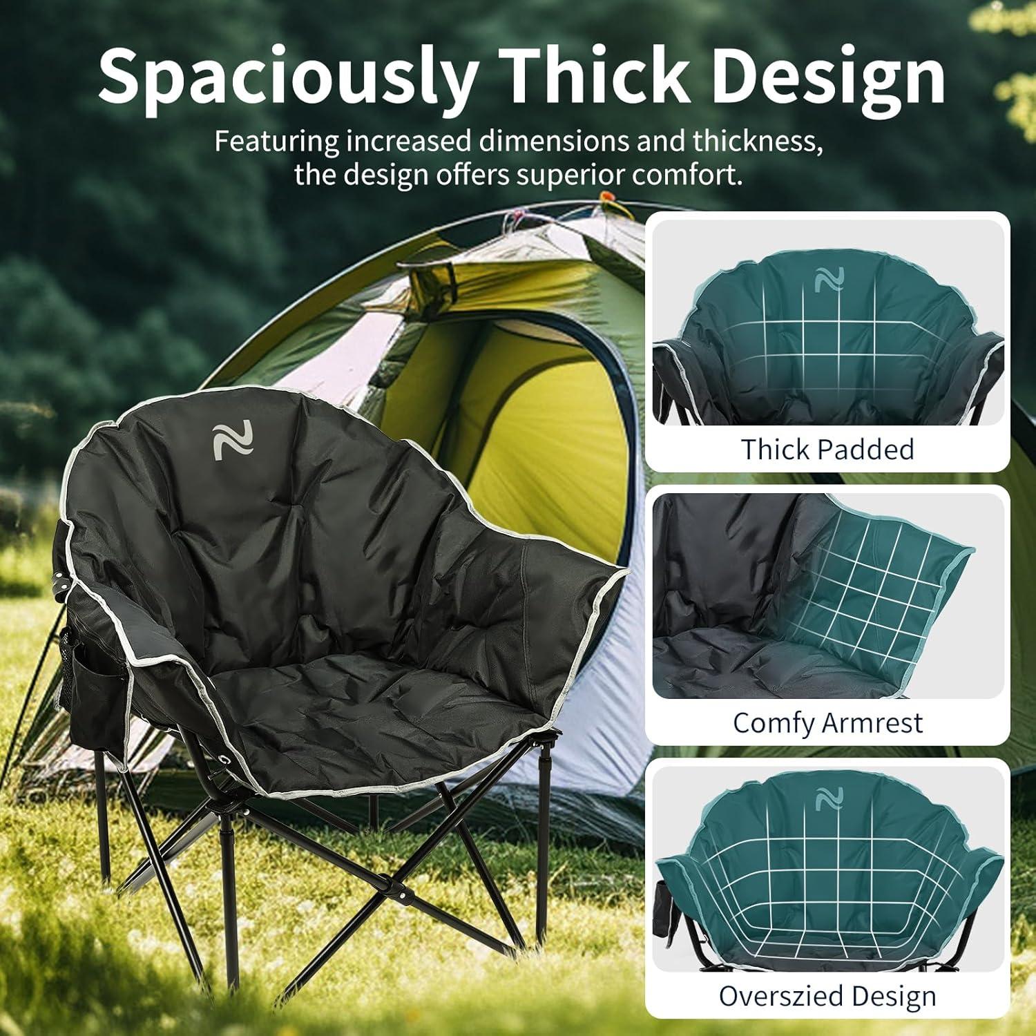 Silla de Camping Plegable MOPHOTO 226.8 kg Acolchada Negra