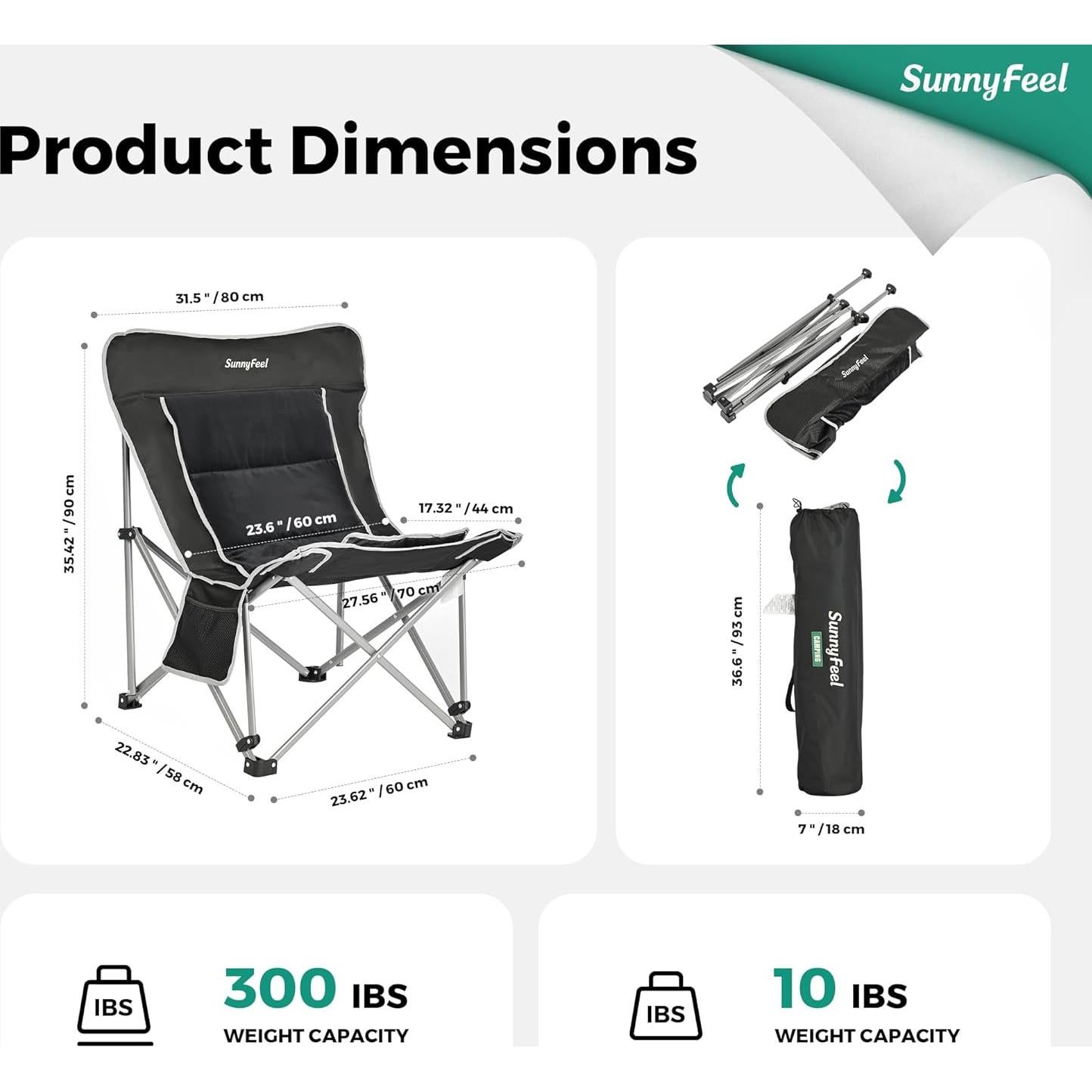 Silla de Camping Plegable SunnyFeel Sobredimensionada 136kg