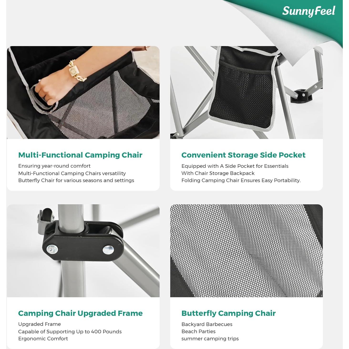 Silla de Camping Plegable SunnyFeel Sobredimensionada 136kg