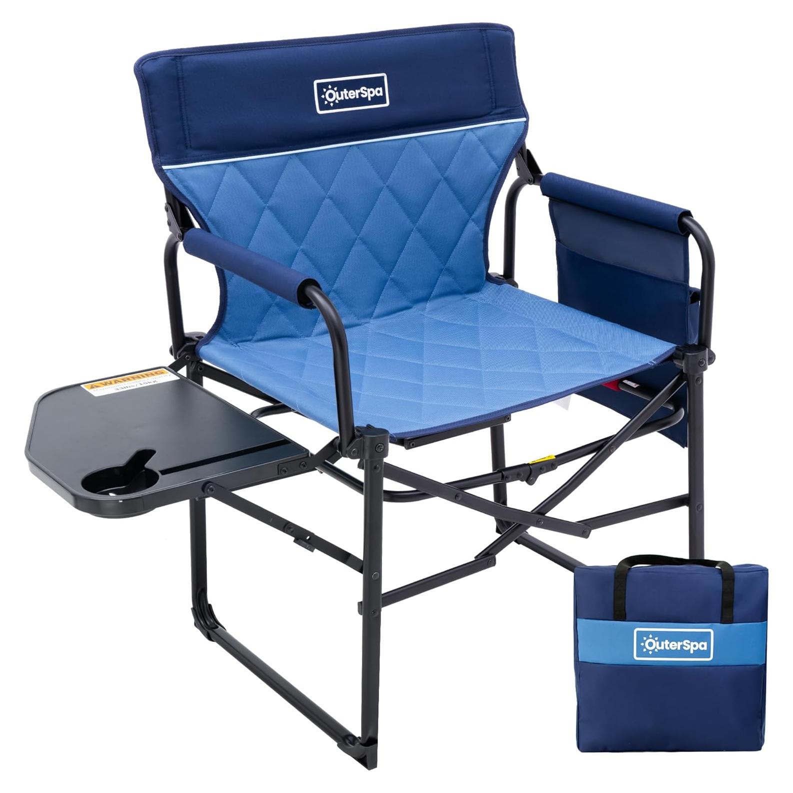 Silla de Camping Plegable OuterSpa con Mesa Lateral Azul
