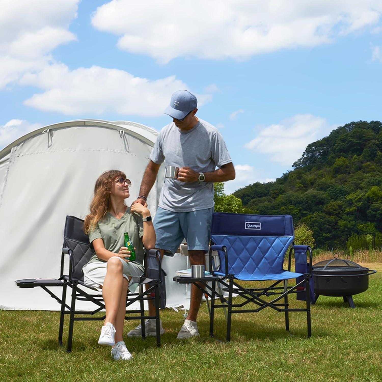 Silla de Camping Plegable OuterSpa con Mesa Lateral Azul