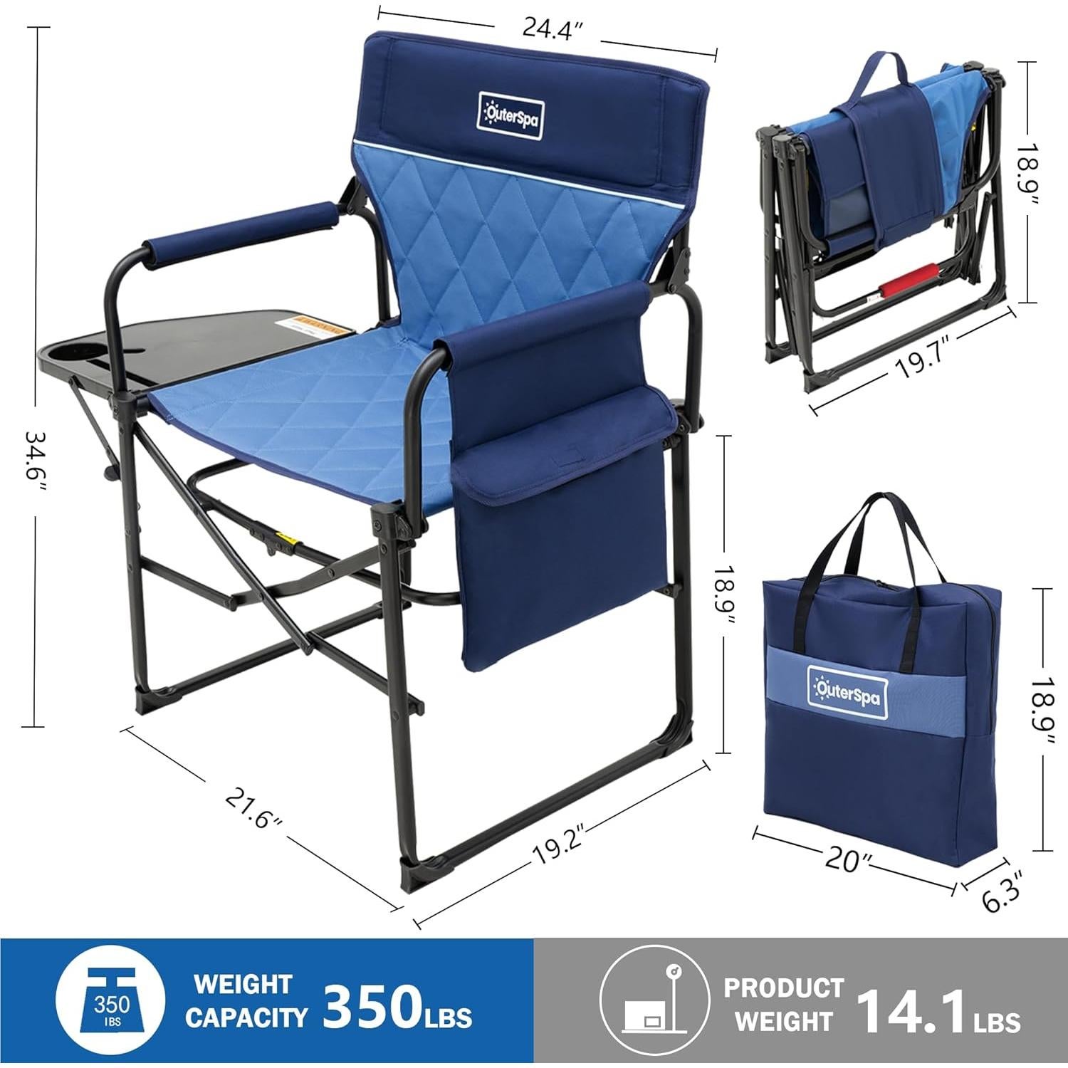 Silla de Camping Plegable OuterSpa con Mesa Lateral Azul