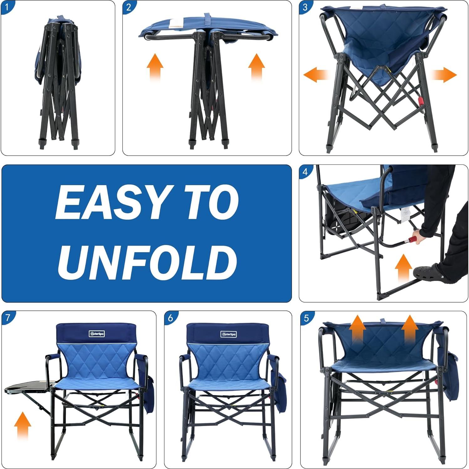 Silla de Camping Plegable OuterSpa con Mesa Lateral Azul