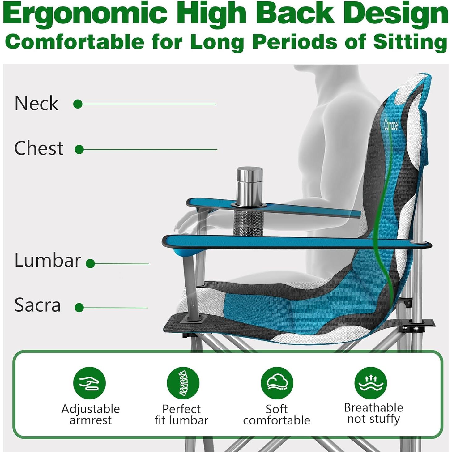 Silla de Camping Plegable Camabel Azul 400 kg con Cojín