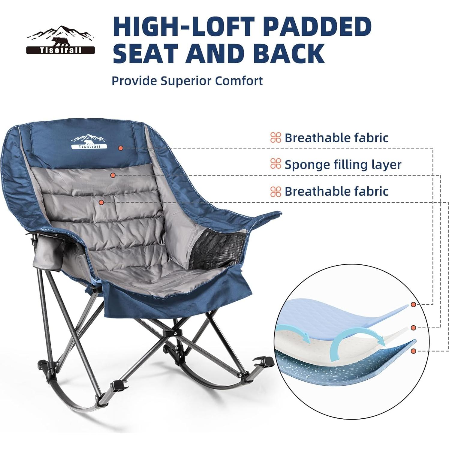 Silla de Camping Tisetrail XL Acolchada Azul y Gris 181kg