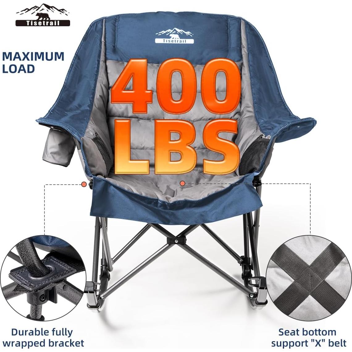 Silla de Camping Tisetrail XL Acolchada Azul y Gris 181kg