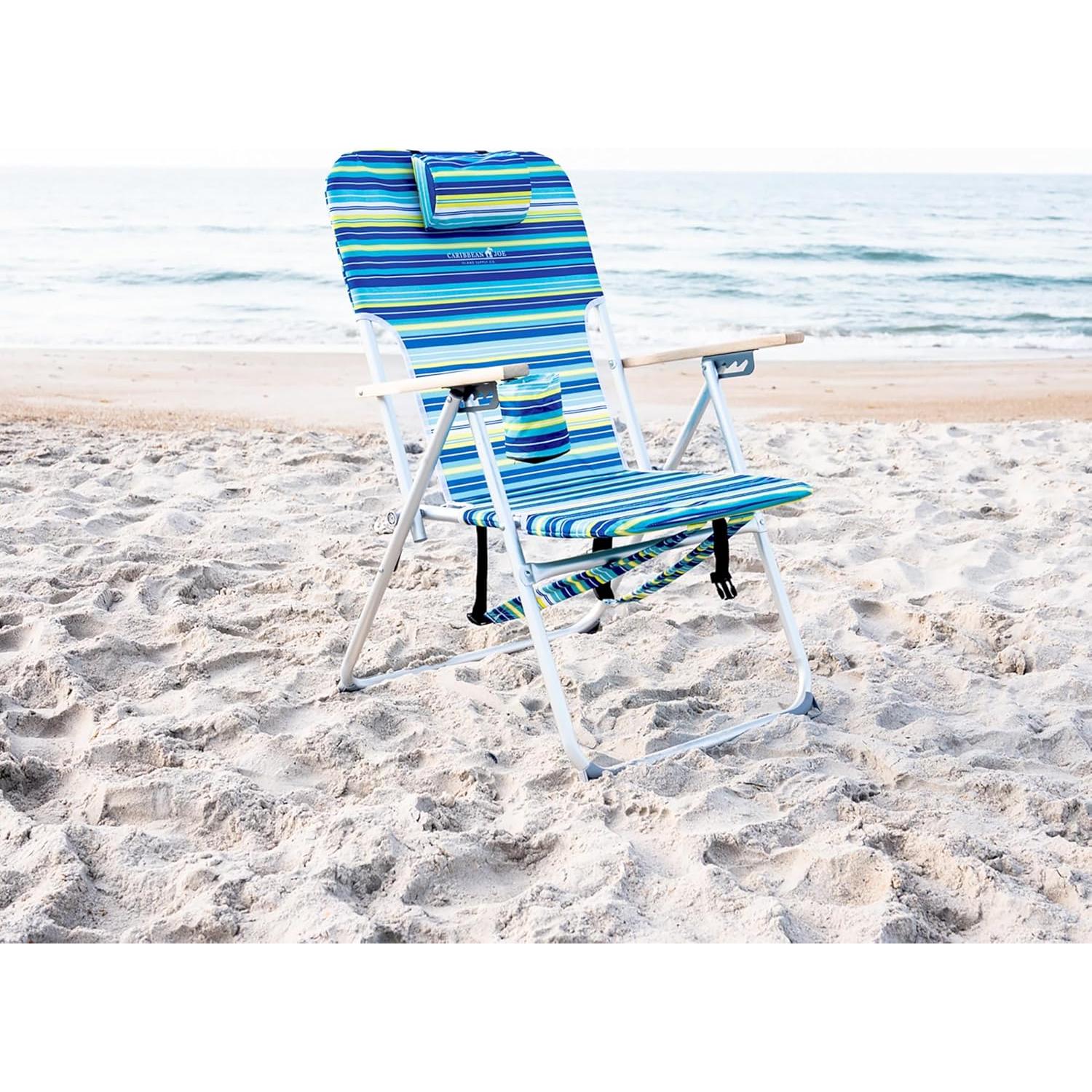 Silla de Playa Plegable Caribbean Joe Azul y Lima 4 Posiciones