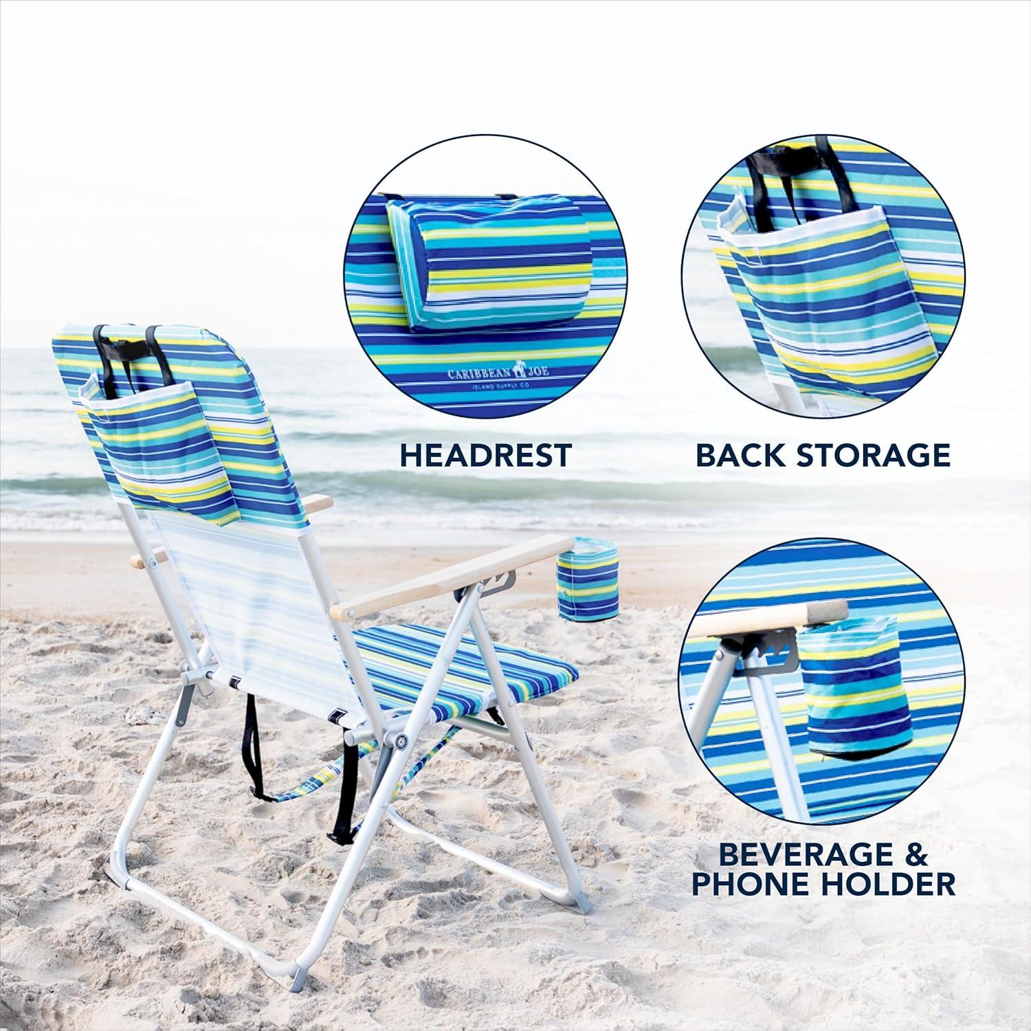 Silla de Playa Plegable Caribbean Joe Azul y Lima 4 Posiciones