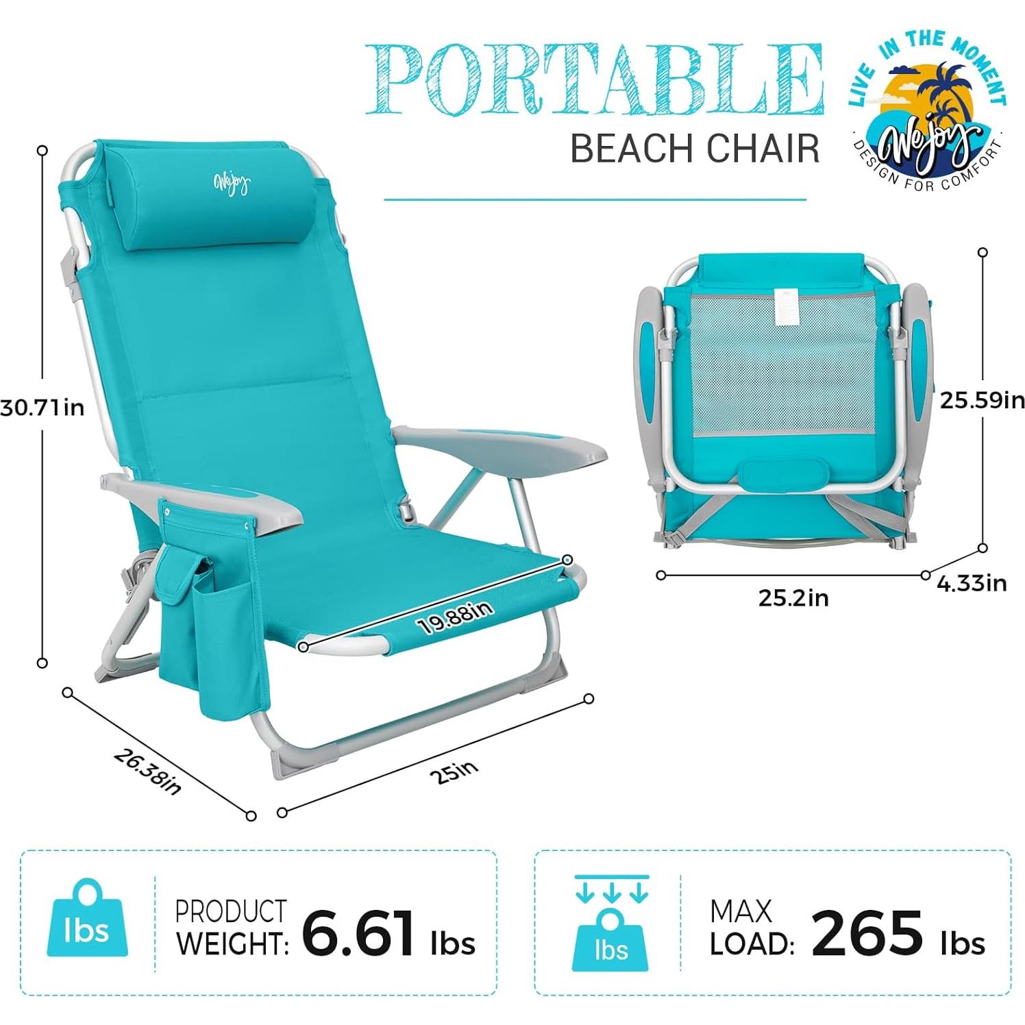 Silla de Playa Plegable WEJOY BC 4 Posiciones 120kg Cian