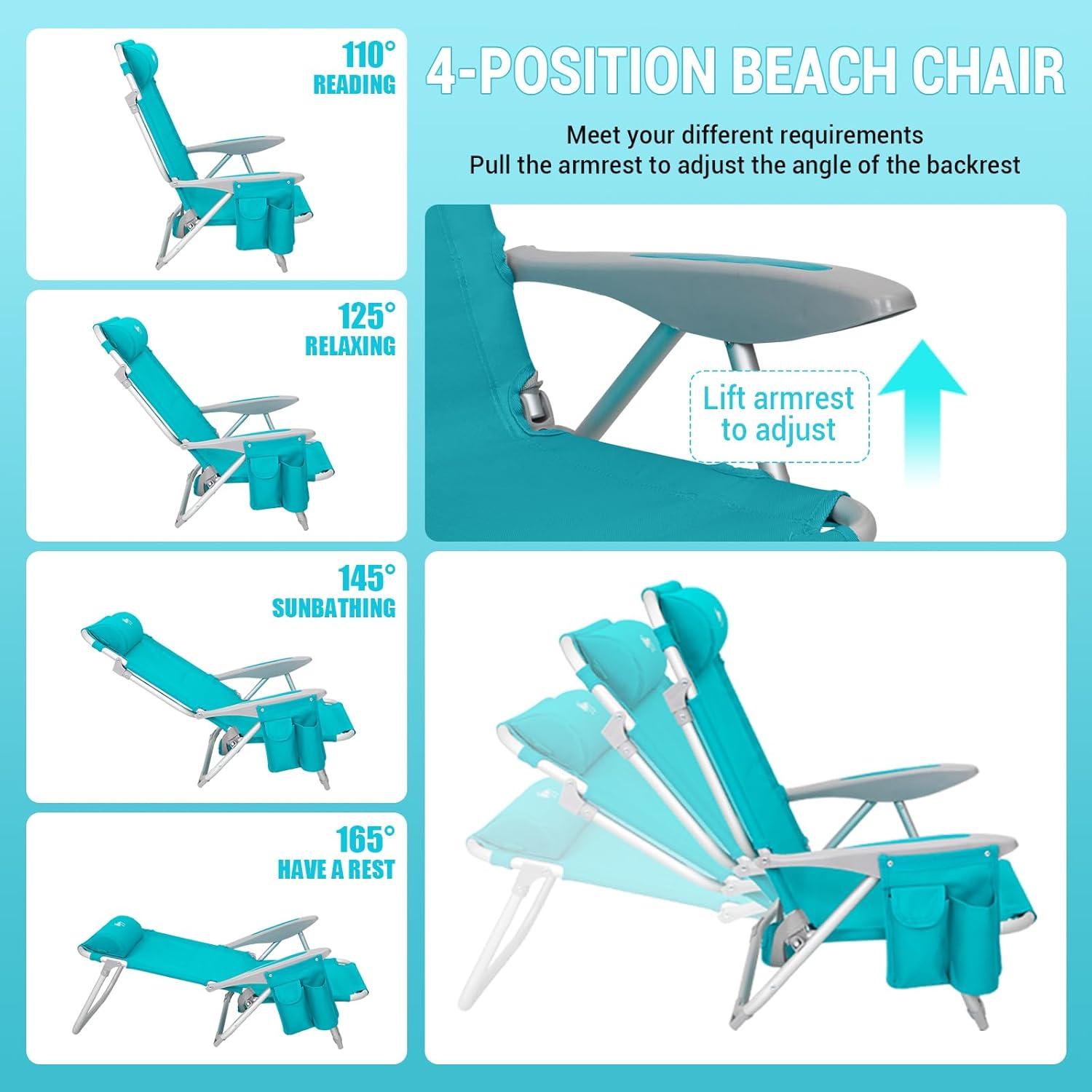 Silla de Playa Plegable WEJOY BC 4 Posiciones 120kg Cian