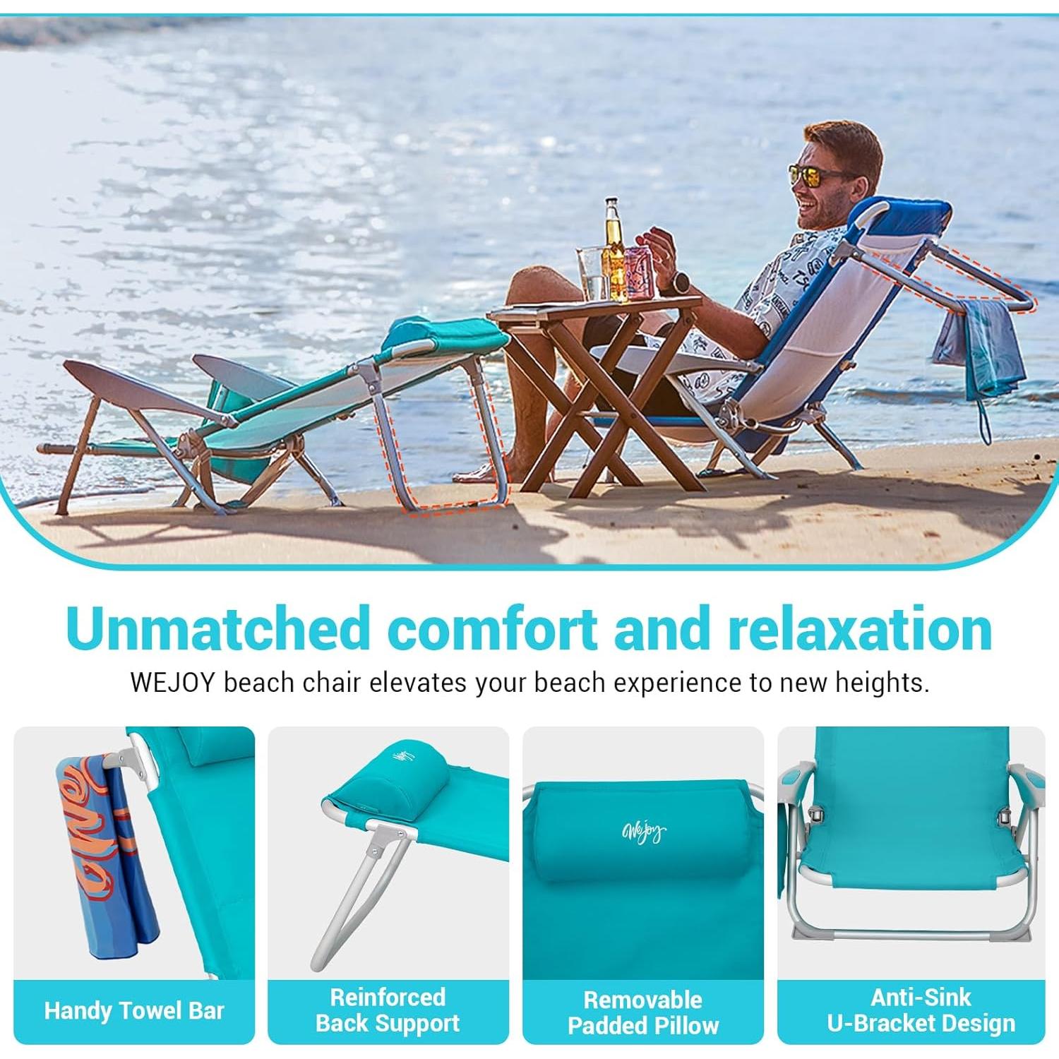 Silla de Playa Plegable WEJOY BC 4 Posiciones 120kg Cian