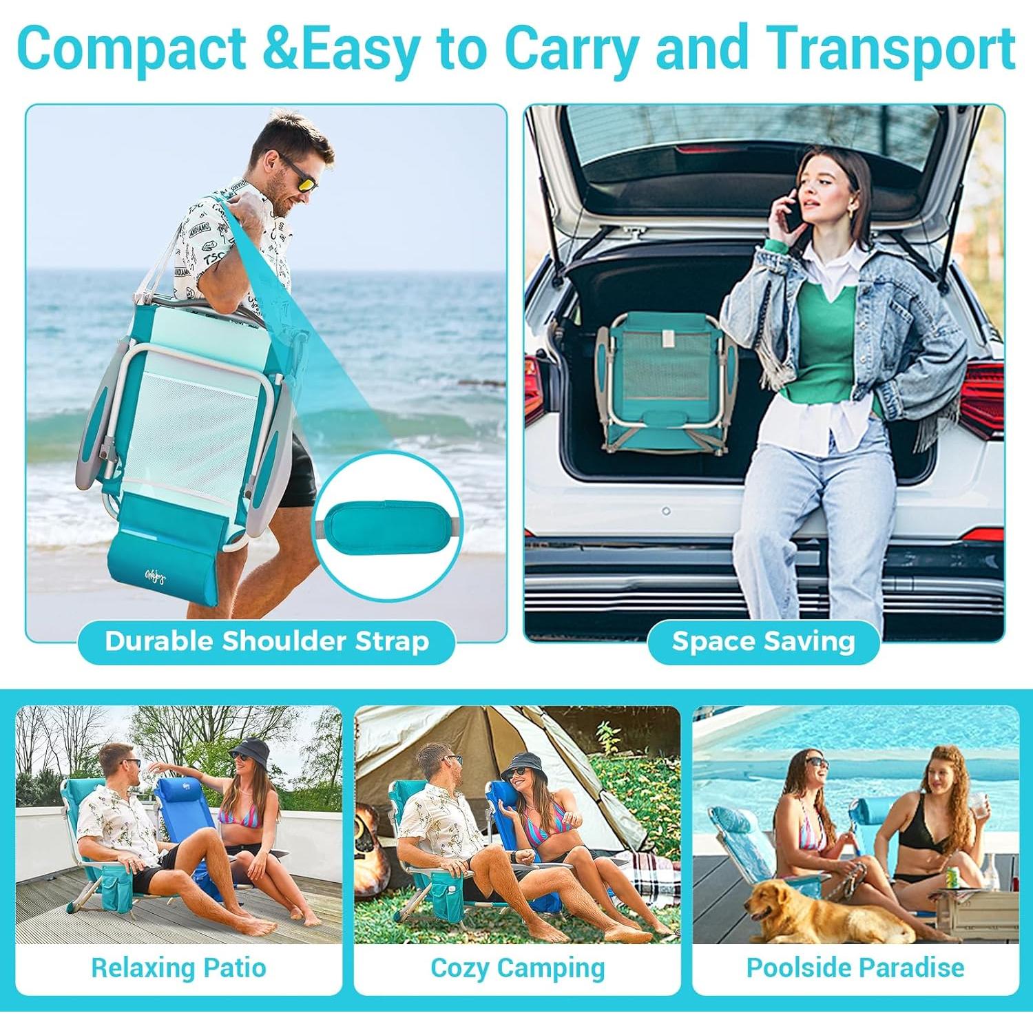 Silla de Playa Plegable WEJOY BC 4 Posiciones 120kg Cian