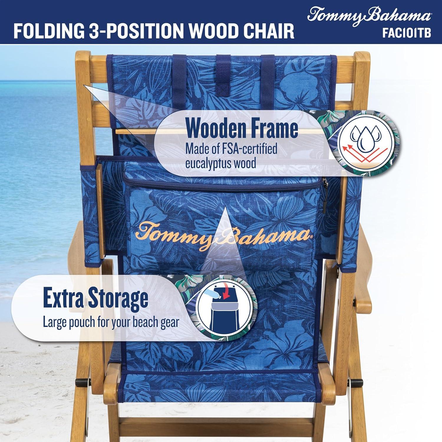 Silla de Playa Plegable Tommy Bahama 3 Posiciones Azul