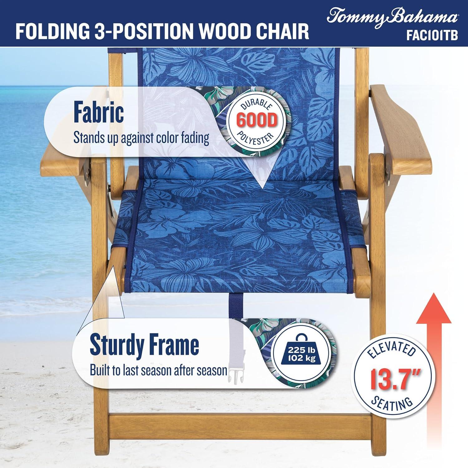 Silla de Playa Plegable Tommy Bahama 3 Posiciones Azul