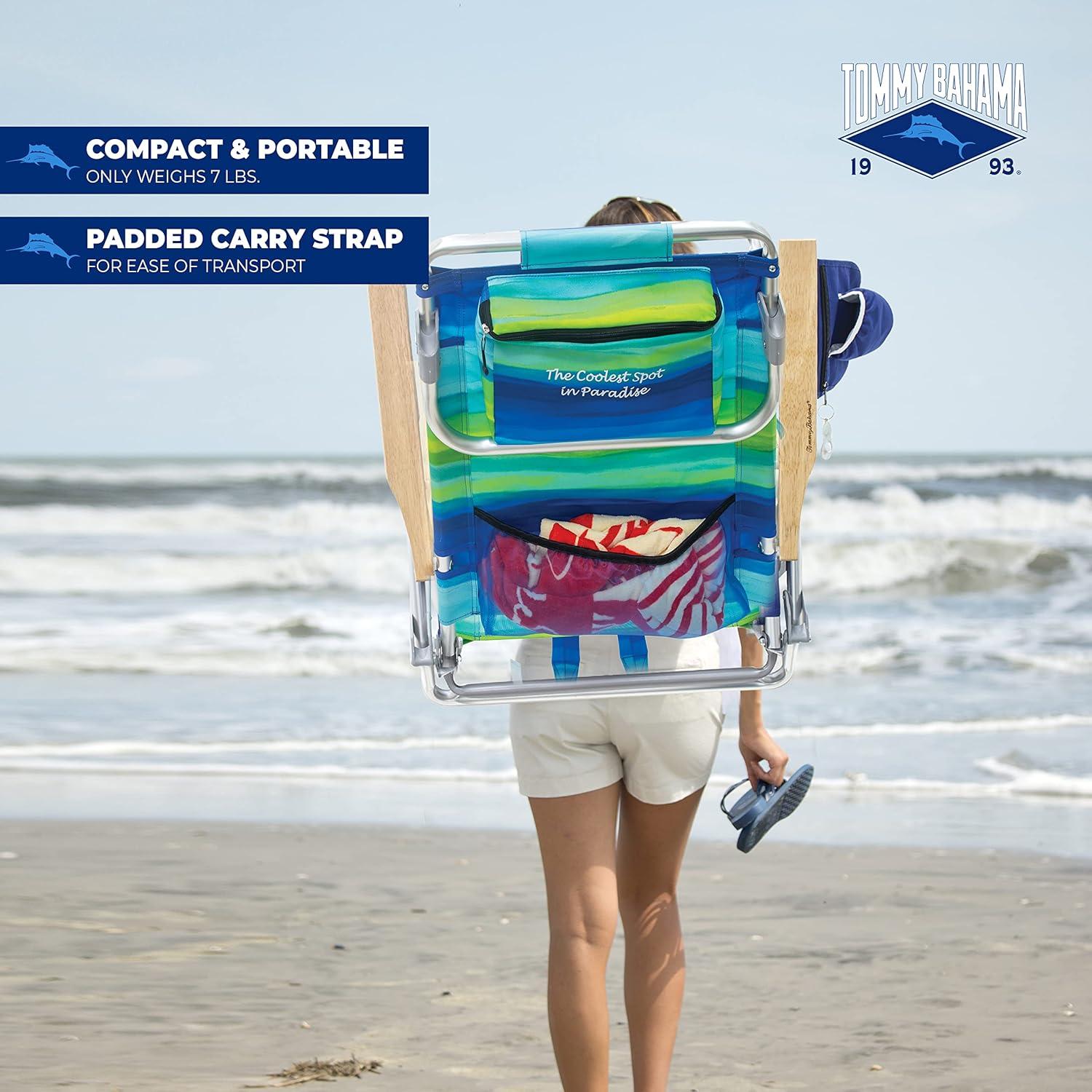 Silla de Playa Mochila Tommy Bahama 5 Posiciones + Sombrilla 1.83m