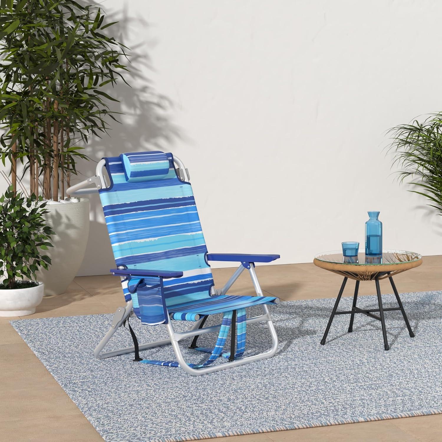 Silla de Playa Plegable LEMBRI Azul con Respaldo Ajustable