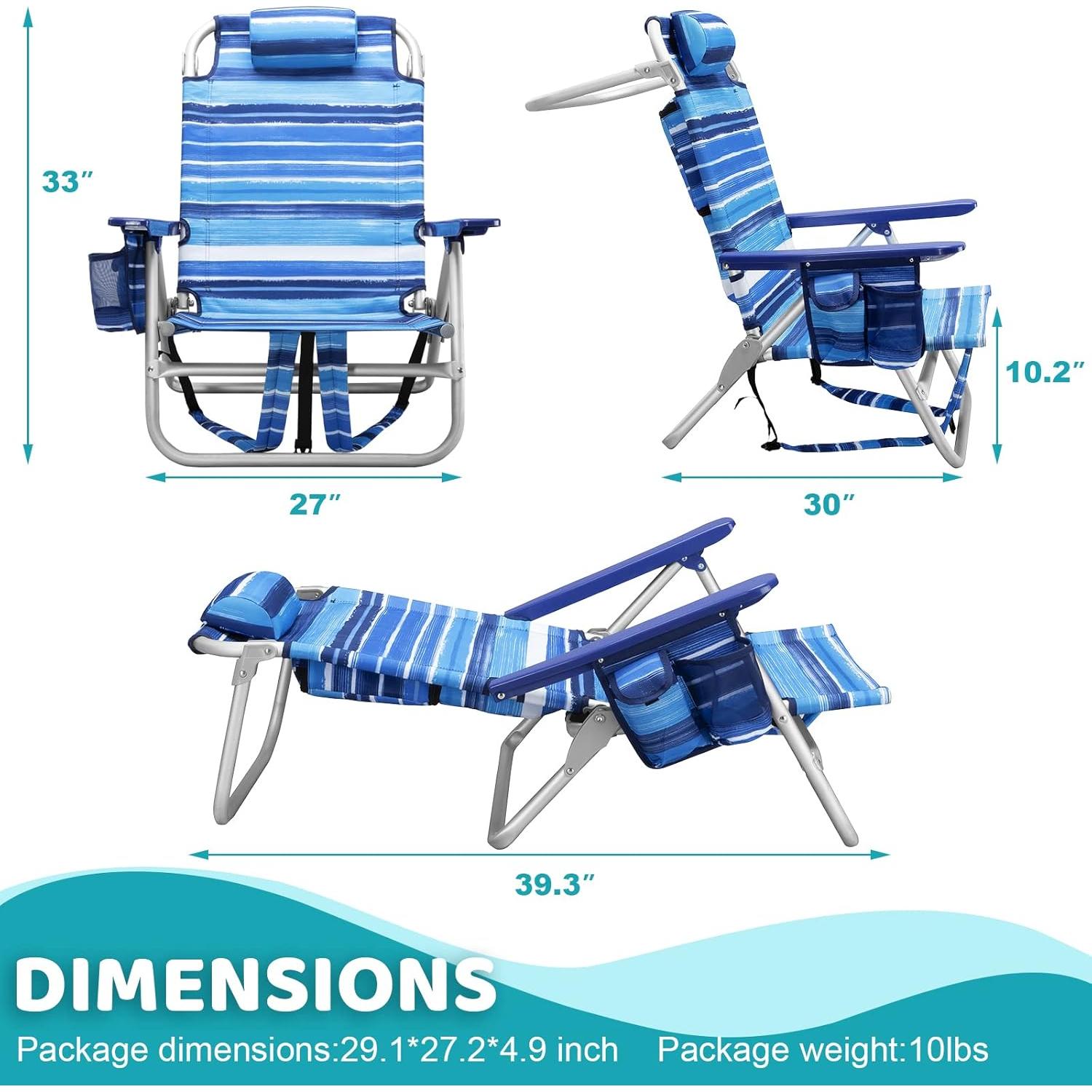Silla de Playa Plegable LEMBRI Azul con Respaldo Ajustable