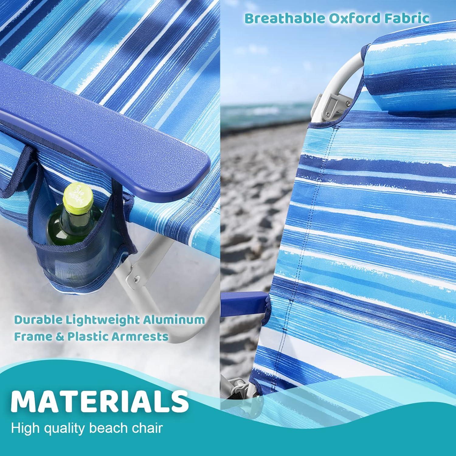 Silla de Playa Plegable LEMBRI Azul con Respaldo Ajustable