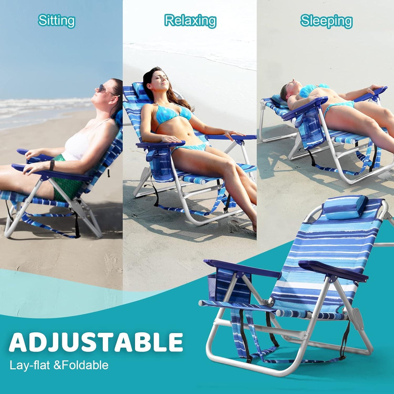 Silla de Playa Plegable LEMBRI Azul con Respaldo Ajustable