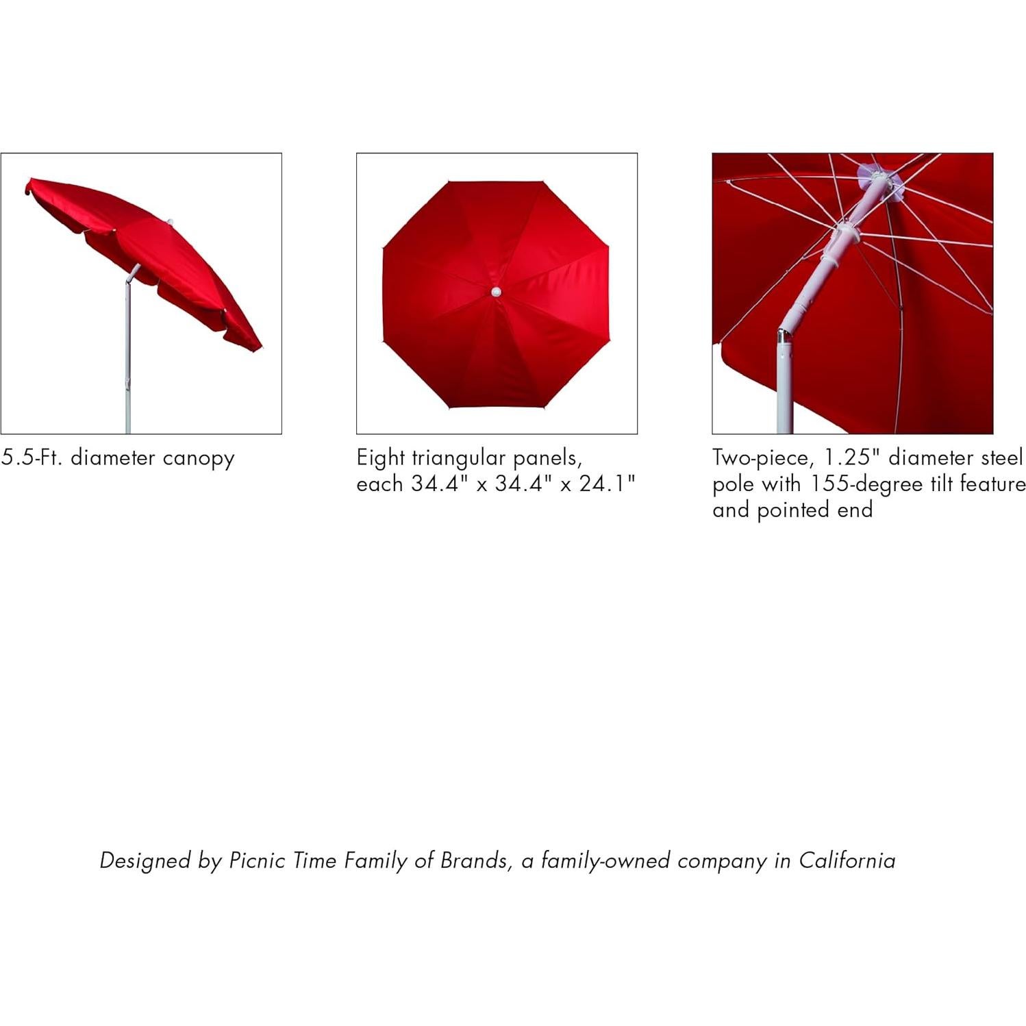 ONIVA - a Picnic Time Brand Outdoor Canopy Sunshade Beach Umbrella 5.5' - Small Patio Umbrella - Beach Chair Umbrella, (Hunter Green)