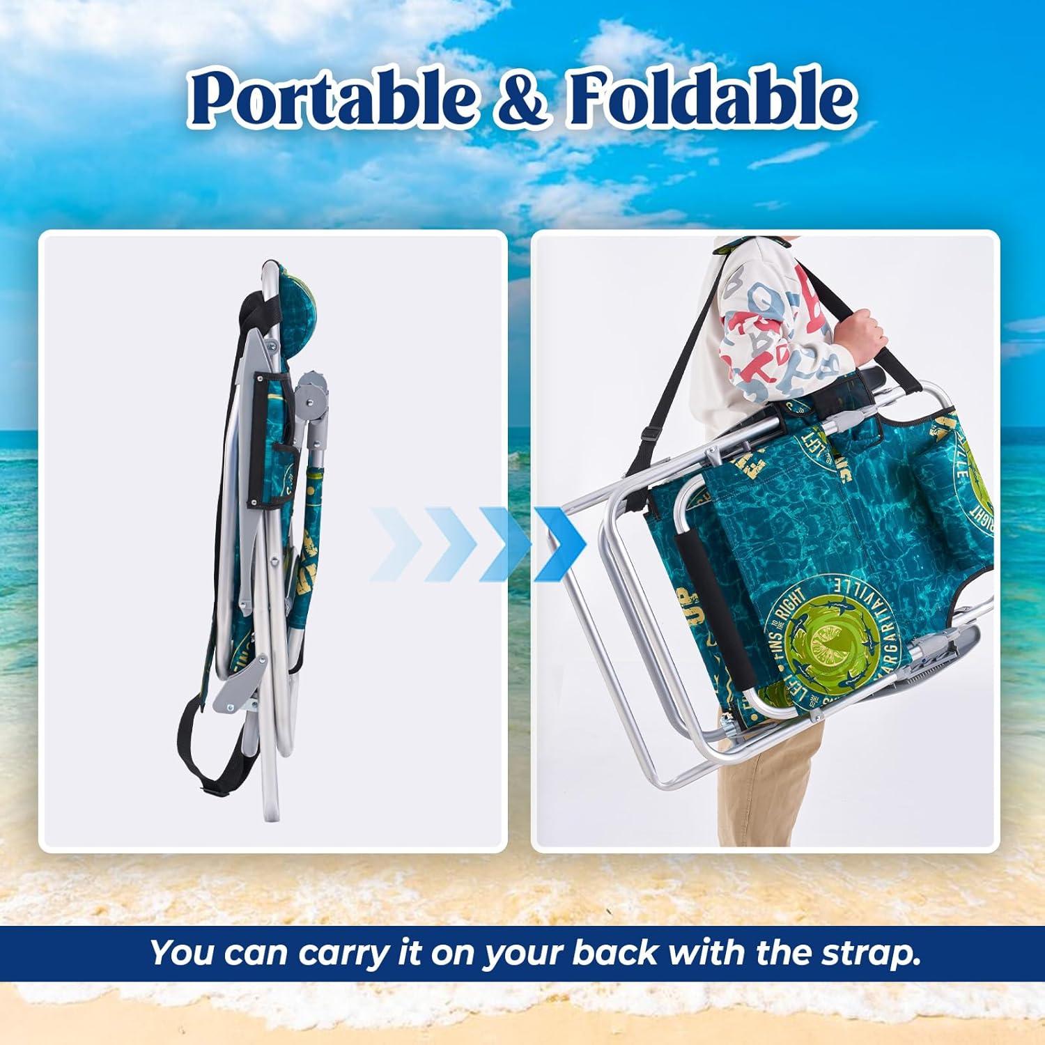 Silla de Playa Plegable Canpsky 2024 Verde Geométrico 4 Posiciones