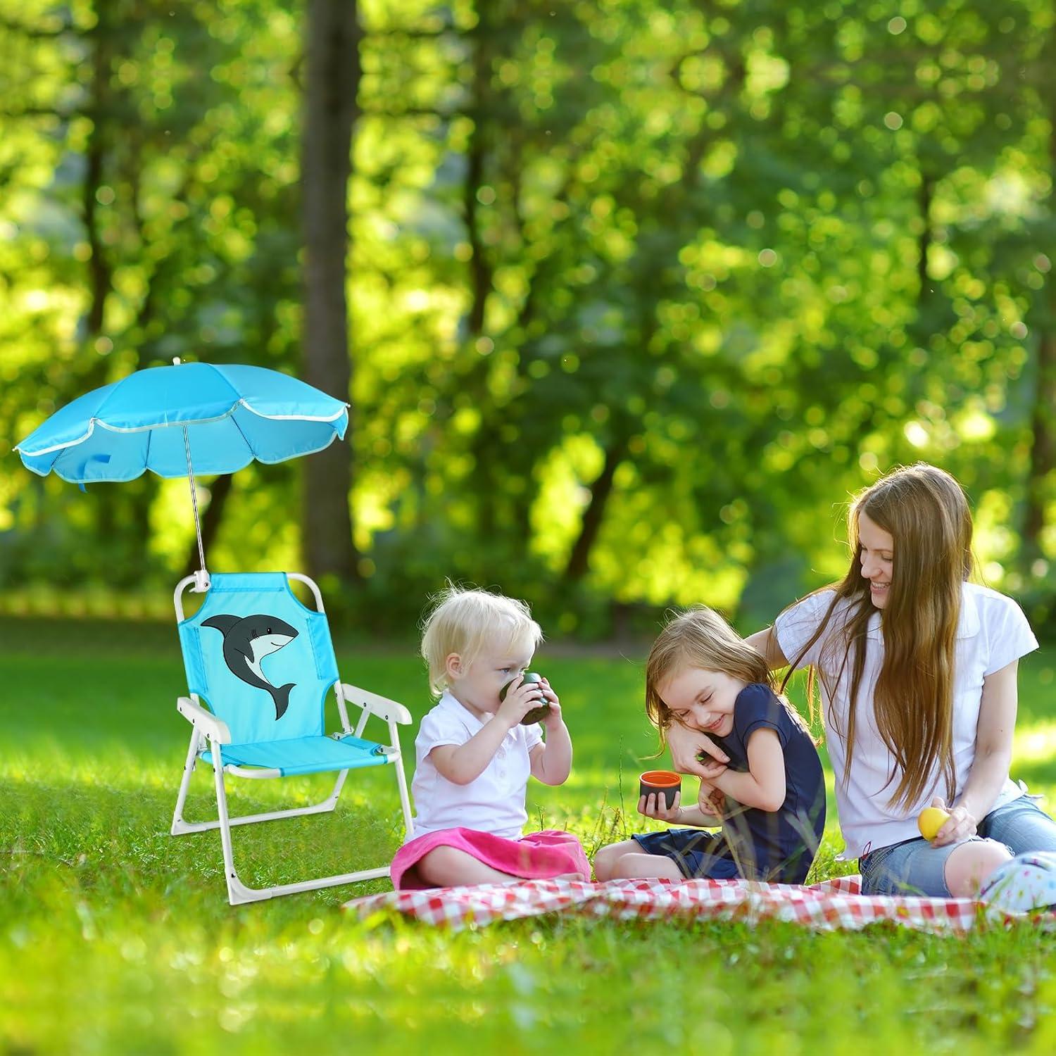 Silla de Playa Plegable para Niños PLULON con Paraguas Azul