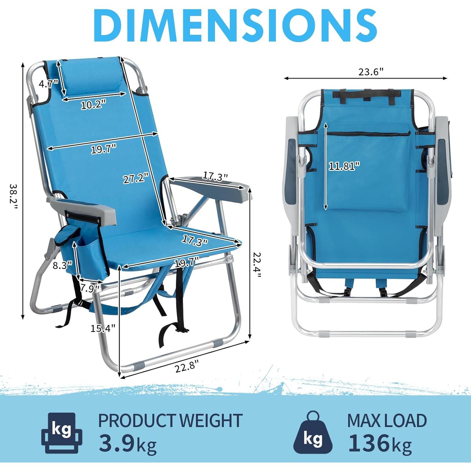 Silla de Playa Outvita Ajustable 5 Posiciones Azul Plegable