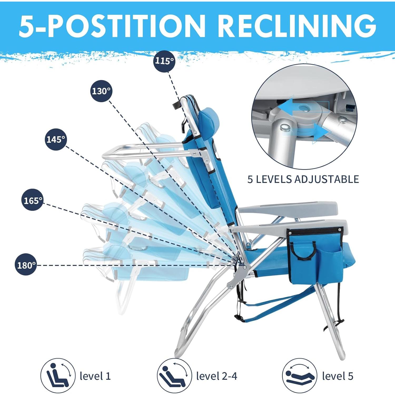 Silla de Playa Outvita Ajustable 5 Posiciones Azul Plegable