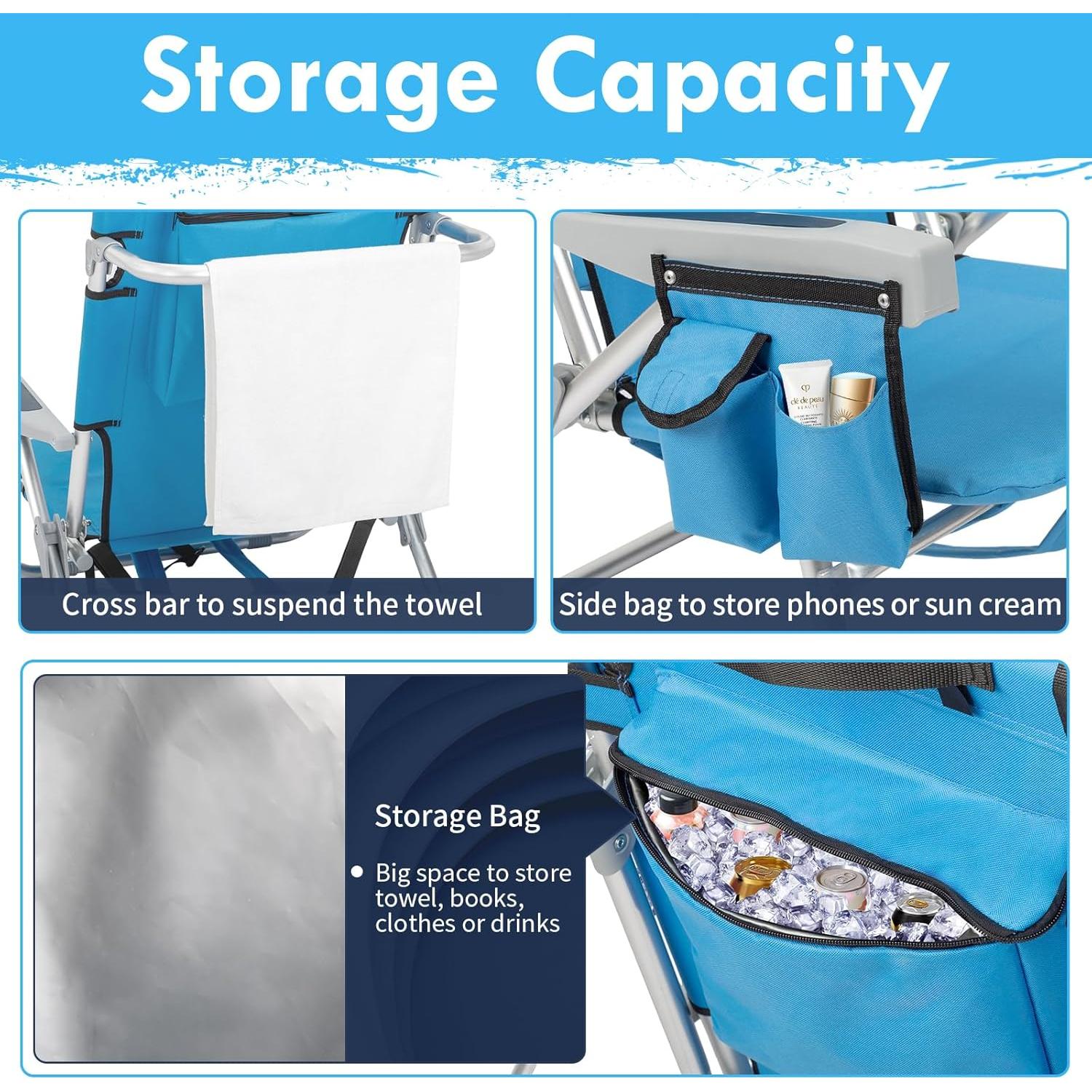 Silla de Playa Outvita Ajustable 5 Posiciones Azul Plegable