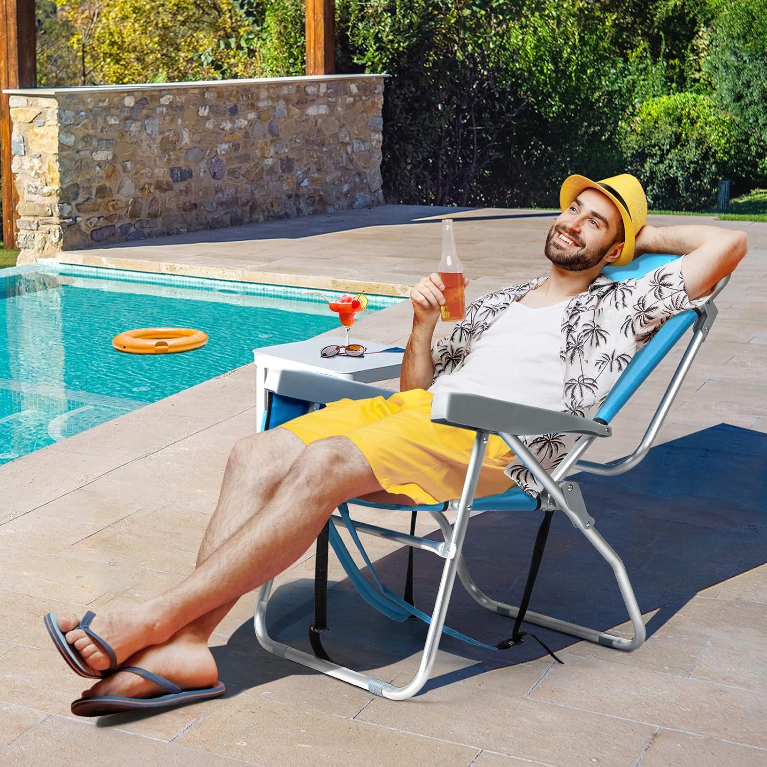 Silla de Playa Outvita Ajustable 5 Posiciones Azul Plegable