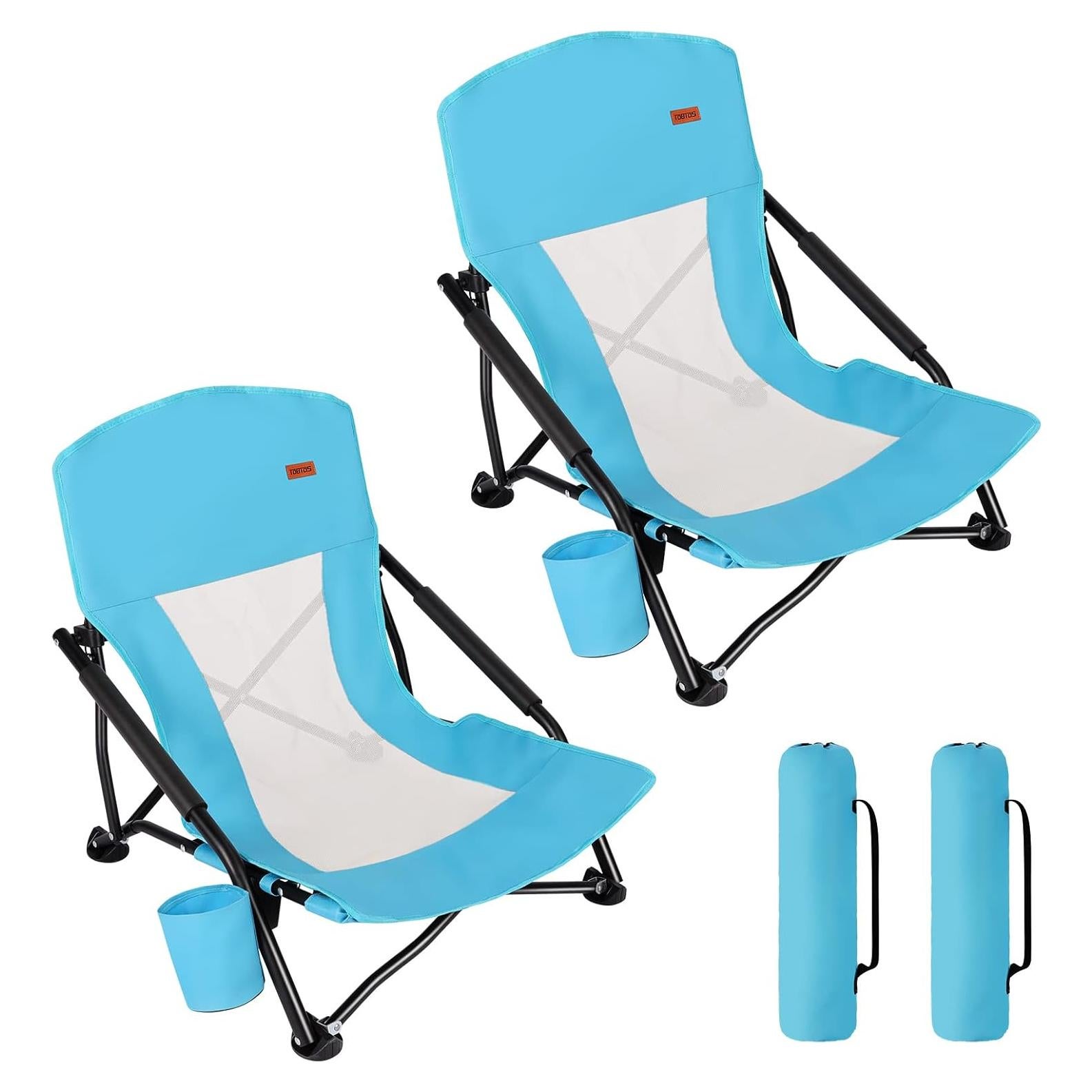 Silla de Playa Plegable TOBTOS 2 Unidades con Portavasos