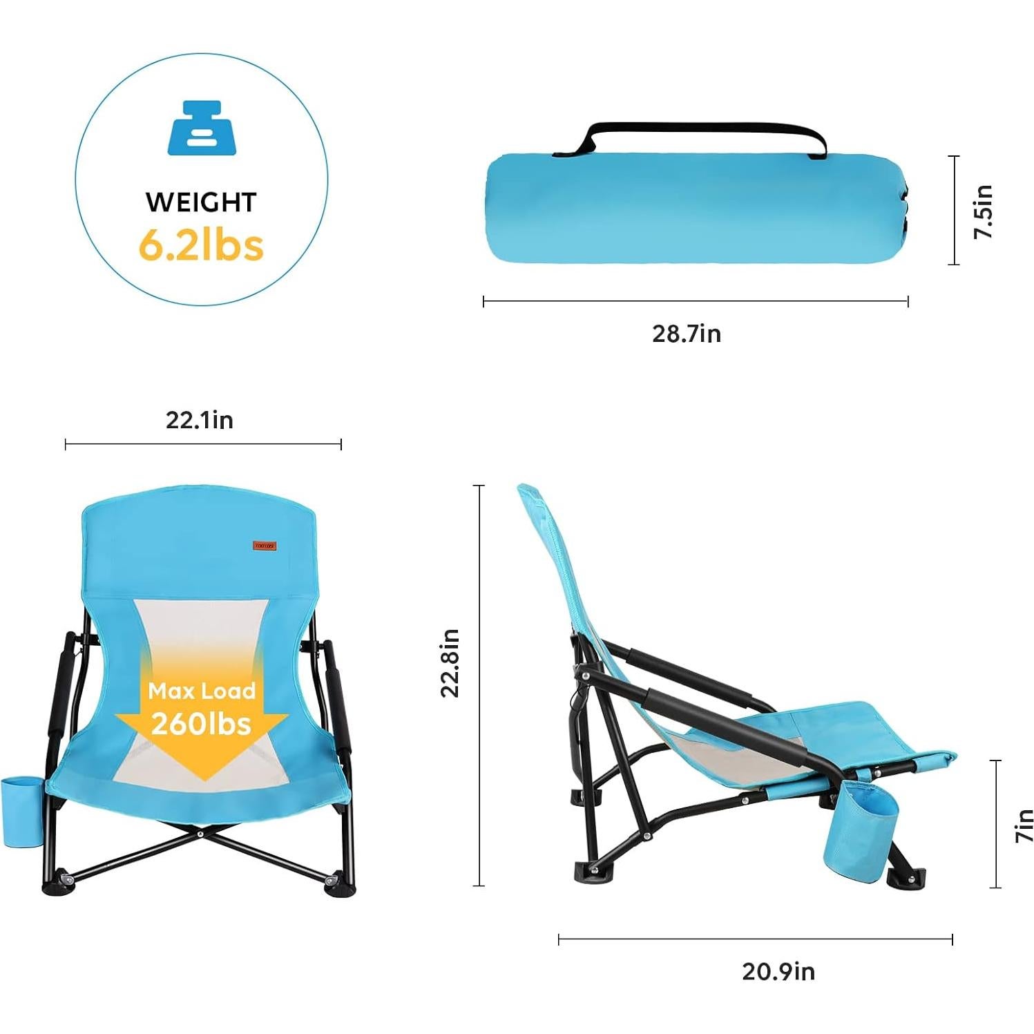 Silla de Playa Plegable TOBTOS 2 Unidades con Portavasos