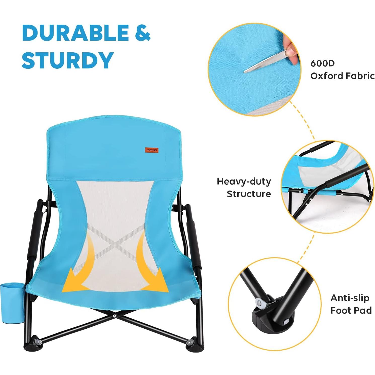 Silla de Playa Plegable TOBTOS 2 Unidades con Portavasos