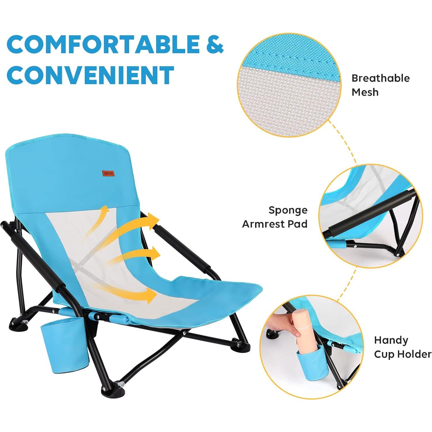Silla de Playa Plegable TOBTOS 2 Unidades con Portavasos