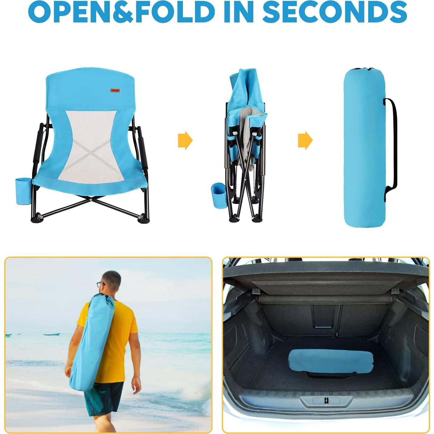 Silla de Playa Plegable TOBTOS 2 Unidades con Portavasos